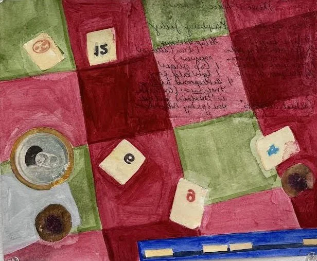 "Rumi-table", Image transfer and water color on paper, 12" x 10"