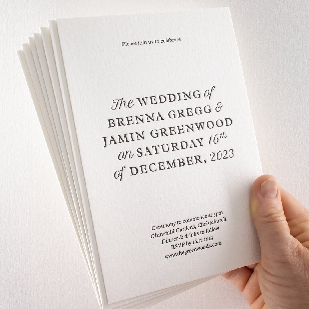 Timeless elegance.  Crisp black ink on soft, natural cardstock.  Letterpress wedding invitations, crafted with care in our Nelson studio.

#TheArmarieRoom #LetterpressElegance #CraftedWithCare #NelsonStudio #LetterpressLove #TimelessElegance #Wedding