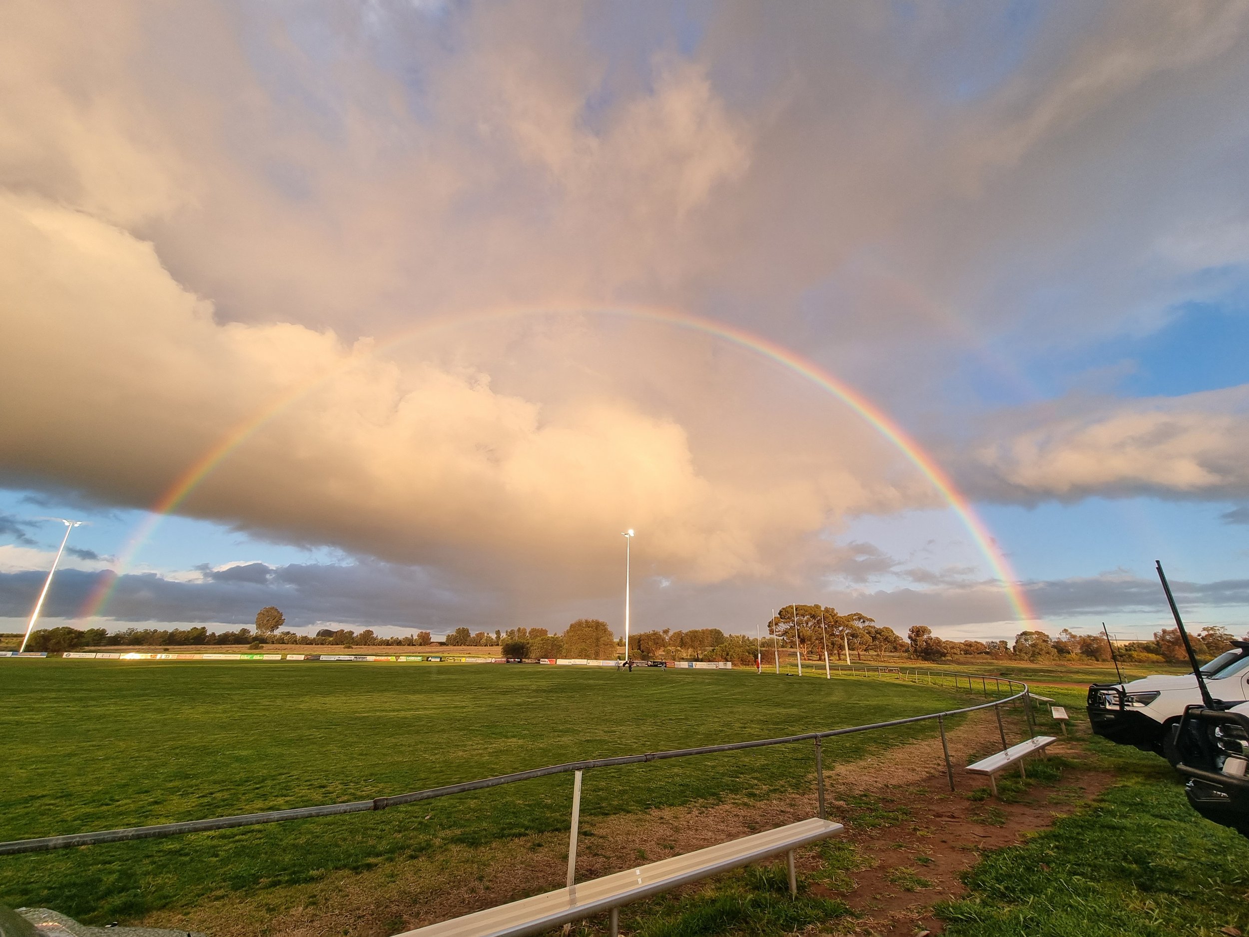Double rainbow over Tooleybuc, Victoria, illustrating The Grief We Carry That Nobody Sees, a reflection on grief and everyday life.