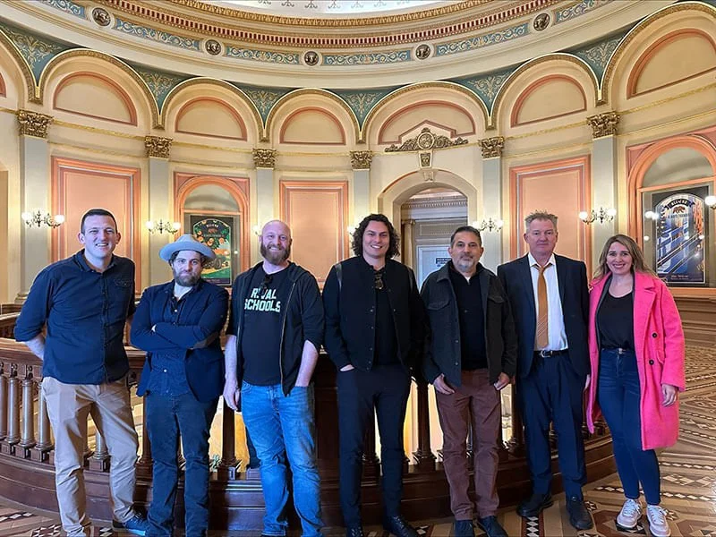 NIVA CA members at the California State Assembly ahead of a hearing of the Arts Committee and the Privacy and Consumer Protection Committee.