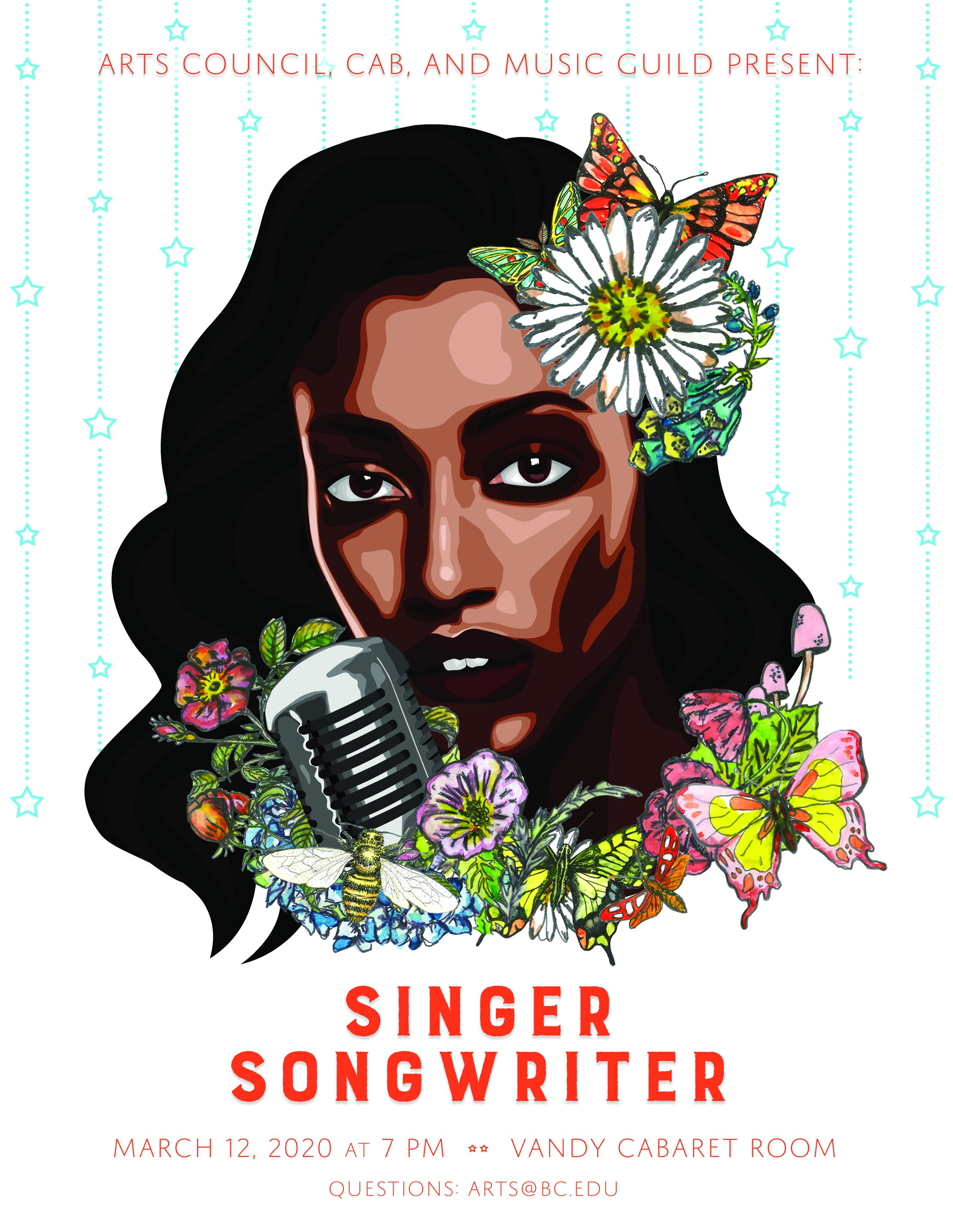 Singer Songwriter Competition 2020 poster designed by Caroline Denning ’22
