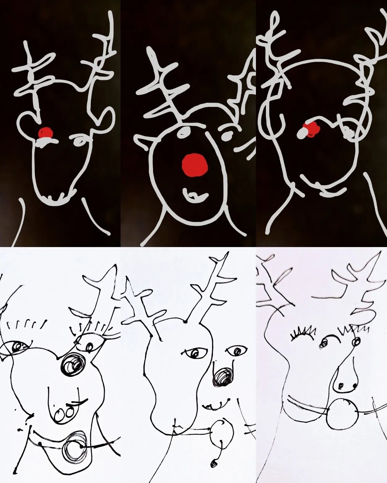 TRY IT❗️
Draw RUDOLPH around his #red #nose 🔴 with your eyes closed 
.
.
.
#thereseljoseph #design #drawing #canadianartist #swissartist #rudolph #christmas #raindeer #scribble #doodle