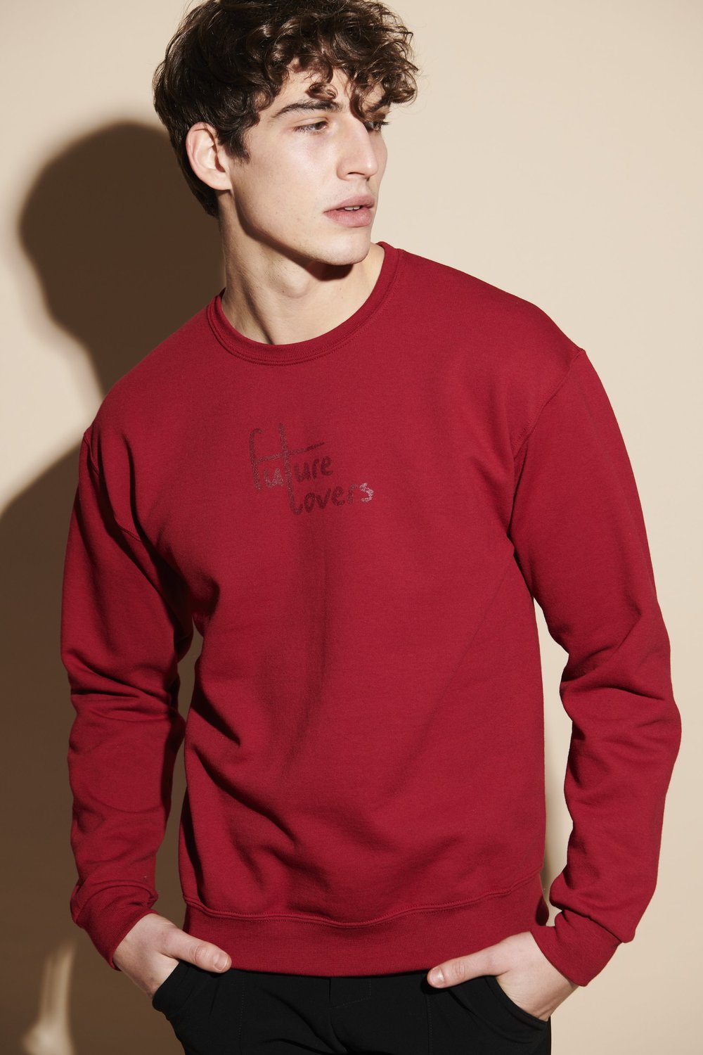 red crewneck sweatshirt