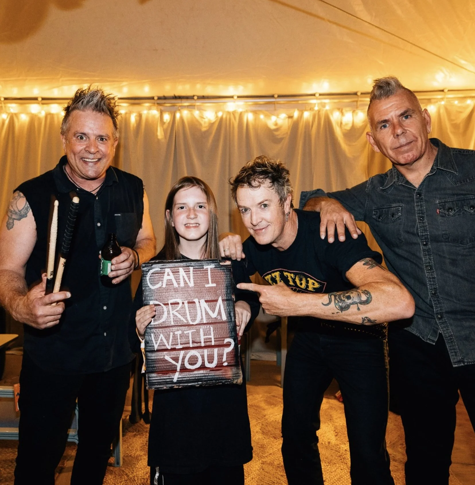 The Living End backstage with drummer Noah