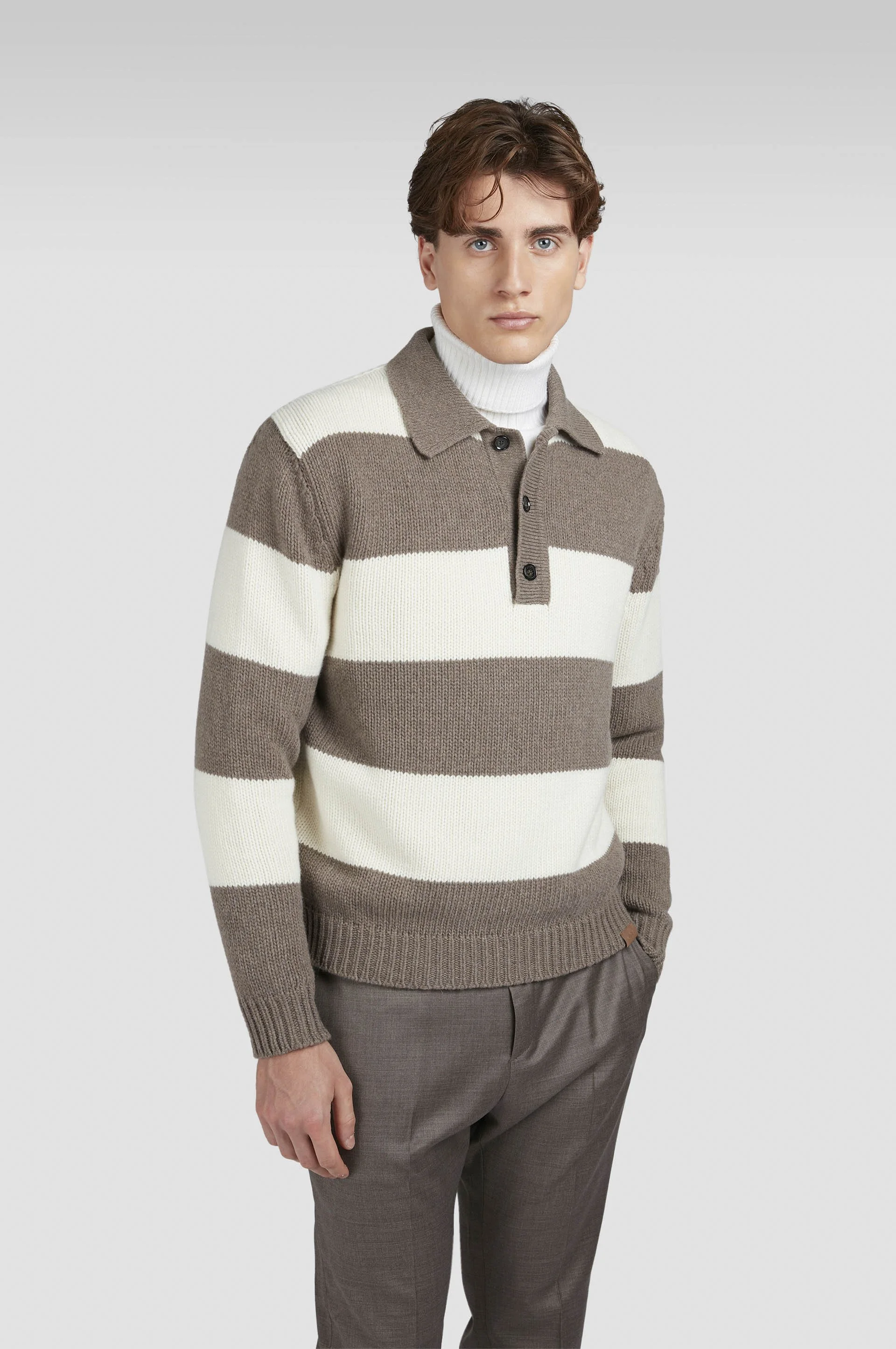 Paul & Shark Striped Re-Wool polo shirt                         Donkey/Ivory