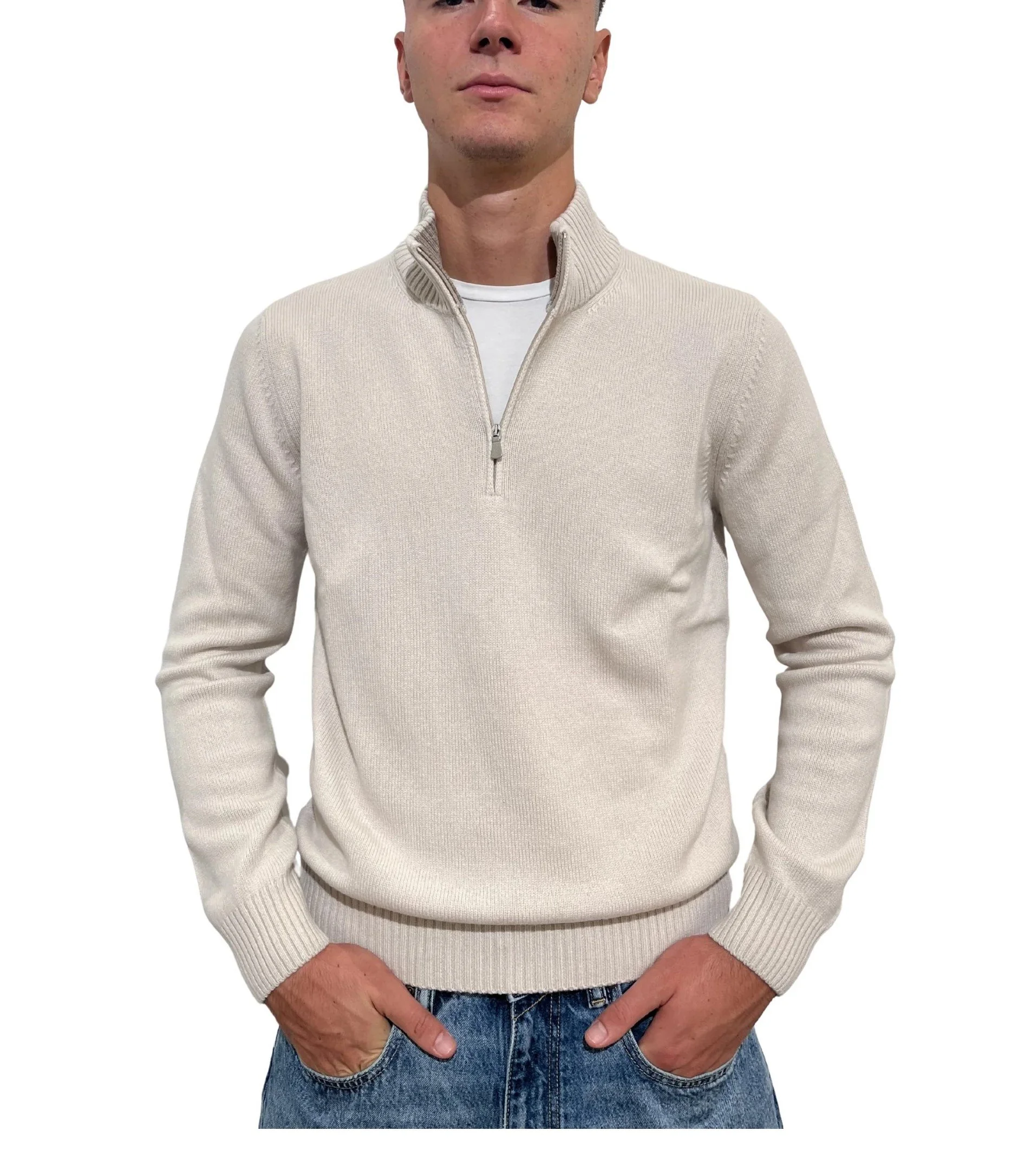 Gran Sasso Super Geelong 1/4 Zip                               Beige