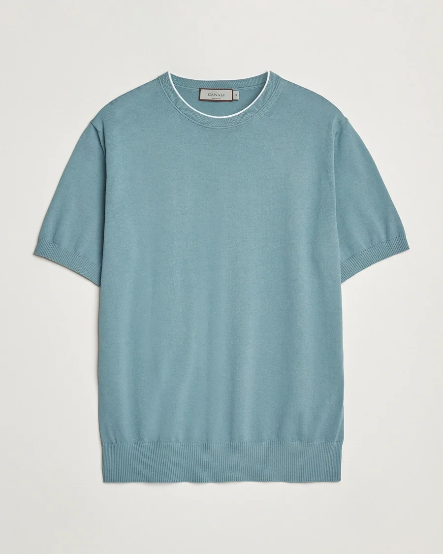 Canali Knitted Cotton Crew.             Teal