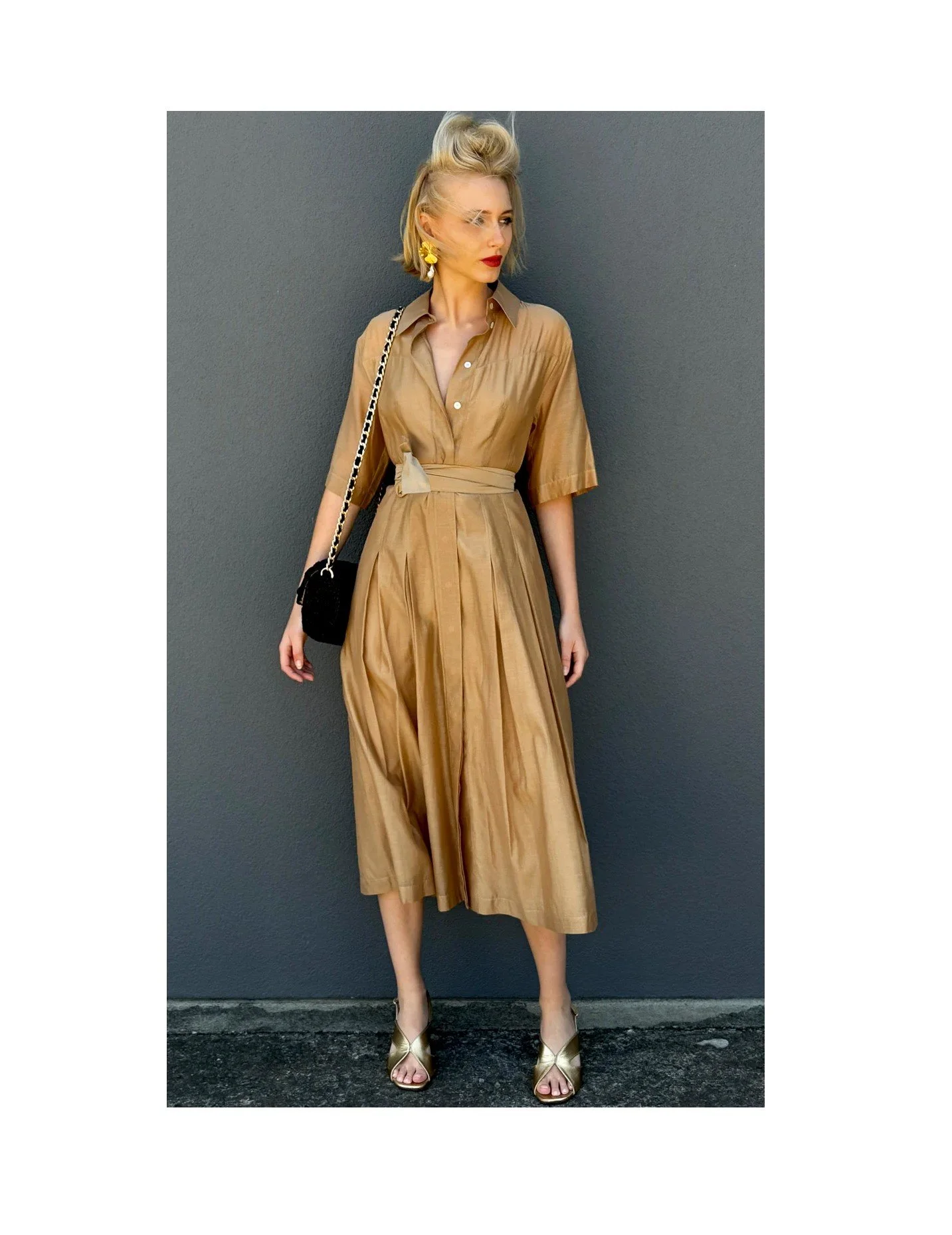 Marella Belted Cotton/Silk Dress                                Golden Camel