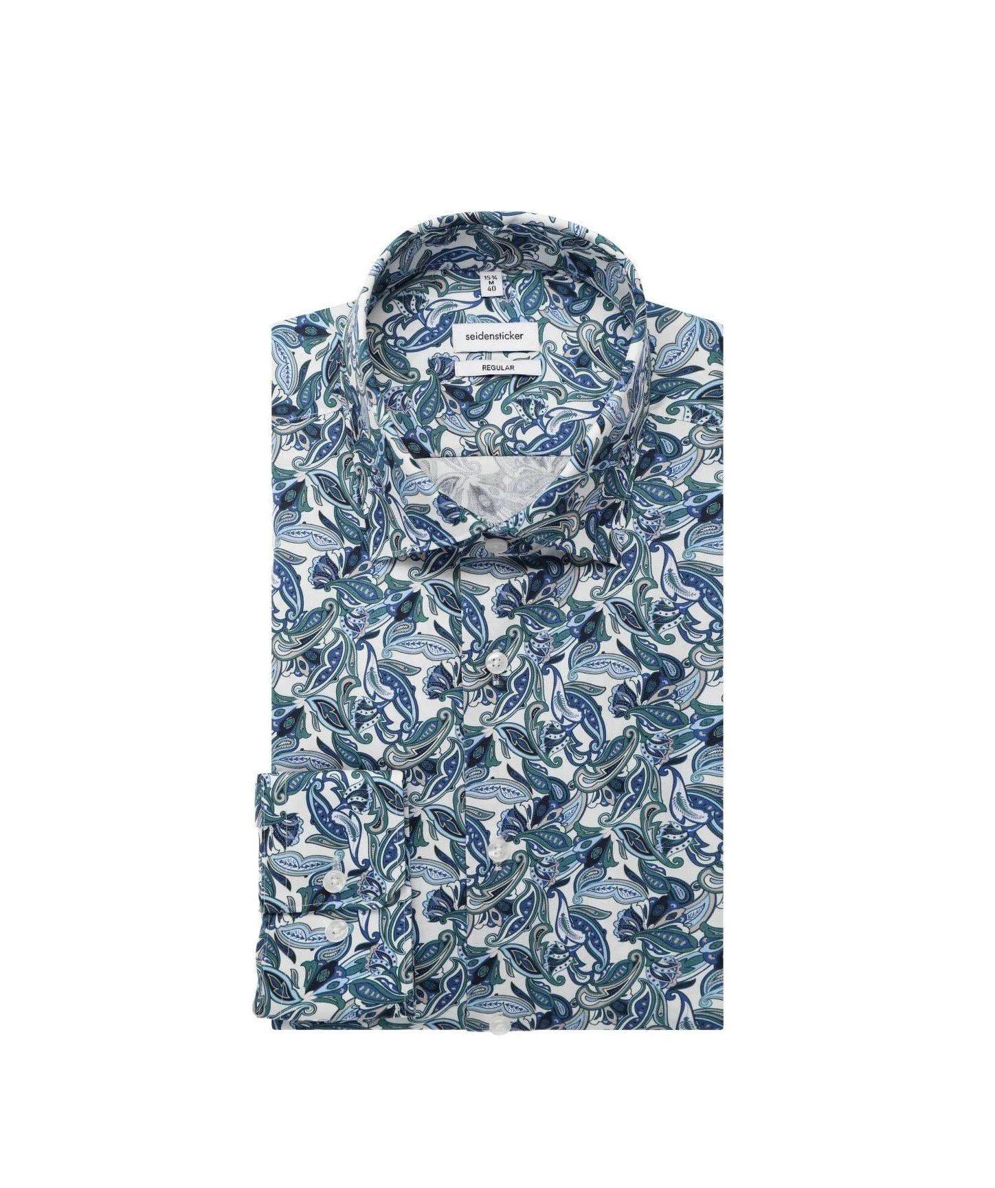 Seidensticker Shirt with Print.                       Mint/Blue Tones