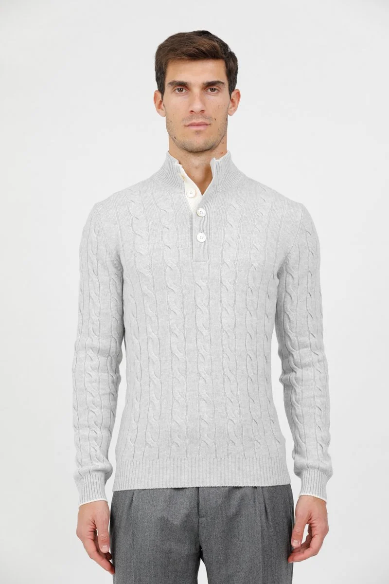 Gran Sasso Wool & Cashmere Cable Knit                        Light Grey