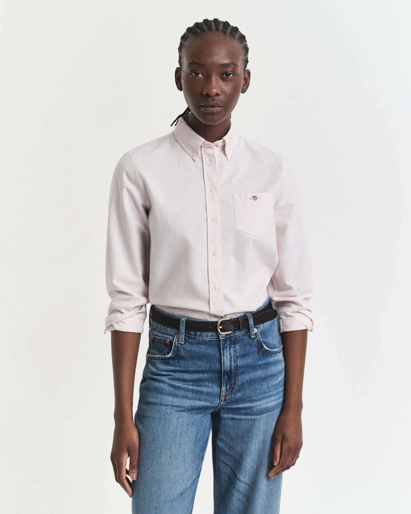 Gant Regular Fit Striped Oxford Shirt                     Brick