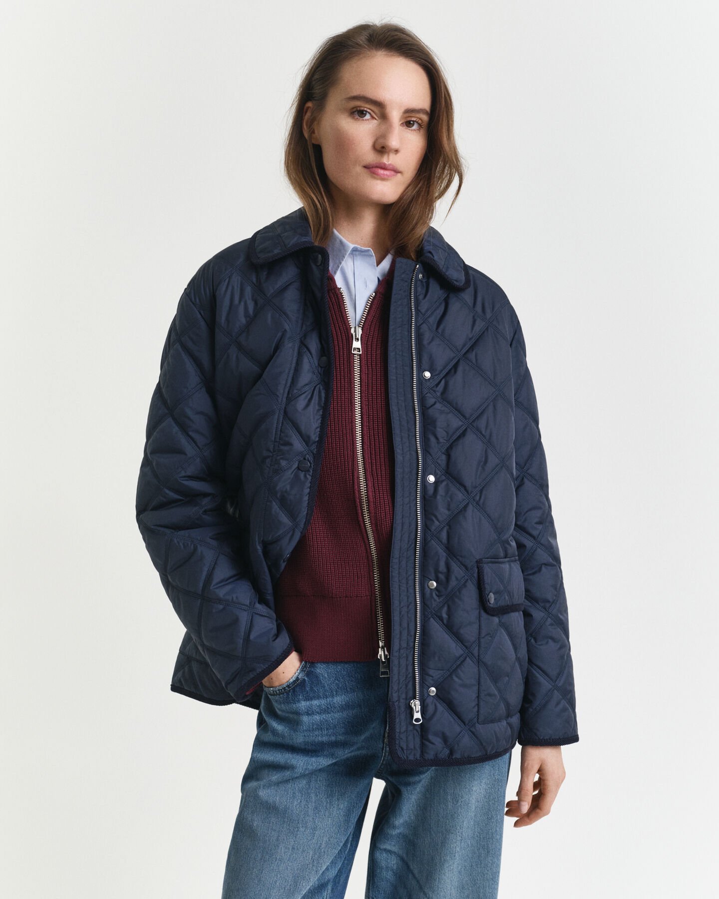 Gant Quilted Corduroy Trim Jacket                         Navy