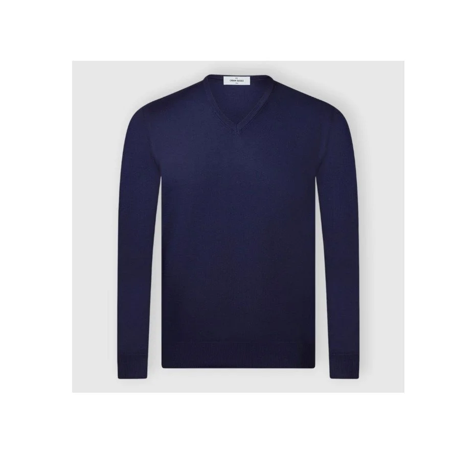 Gran Sasso Extra Fine Merino Wool V-Neck Sweater                                                      Blue