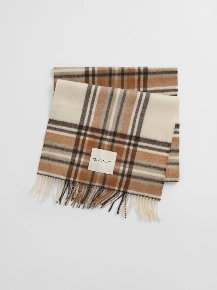 GANT Tartan Check Wool Scarf.                 Cream