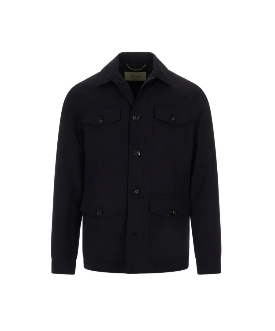 Canali wool six-button shirt / field Jacket                                Navy