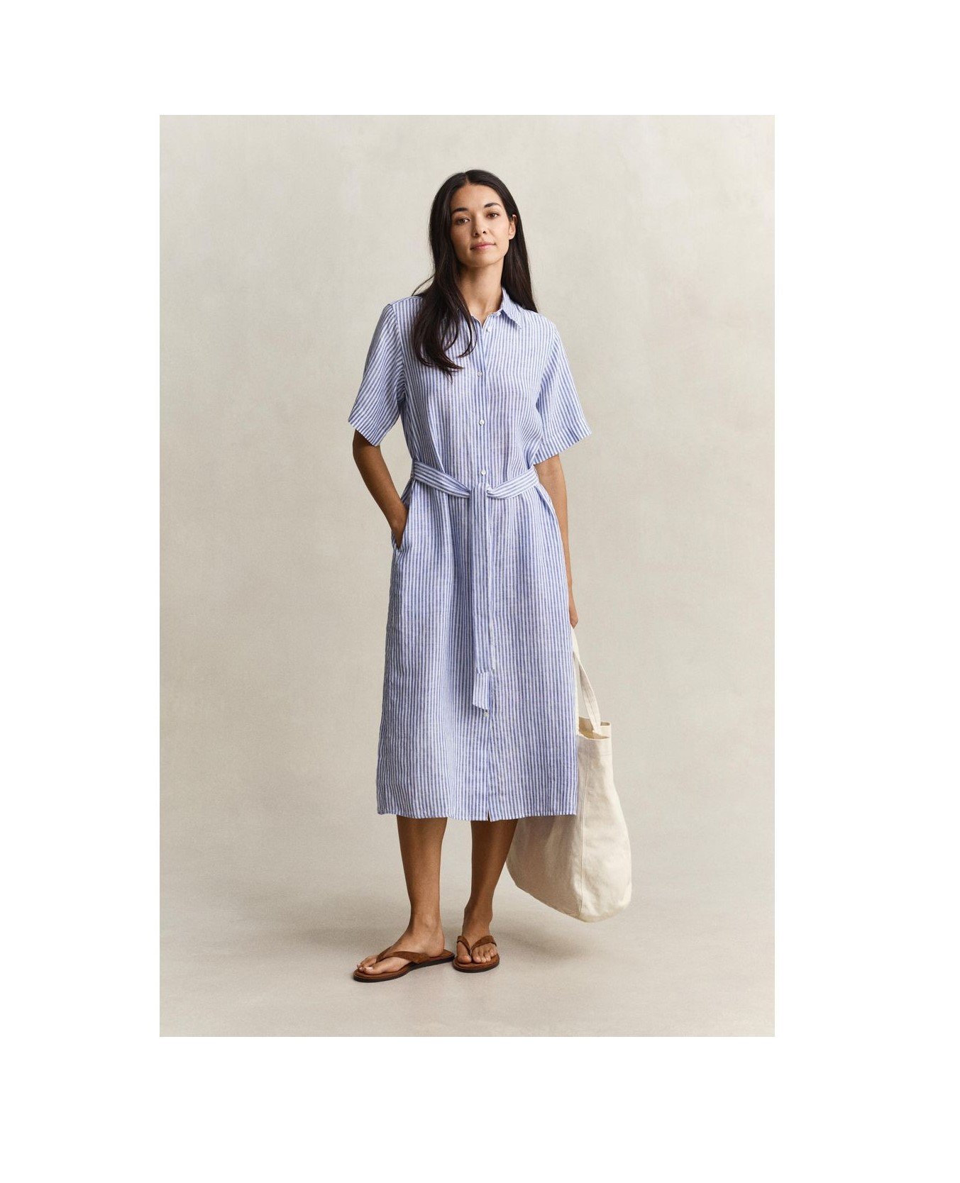 Gant Striped Linen Shirt Dress                               Royal Blue