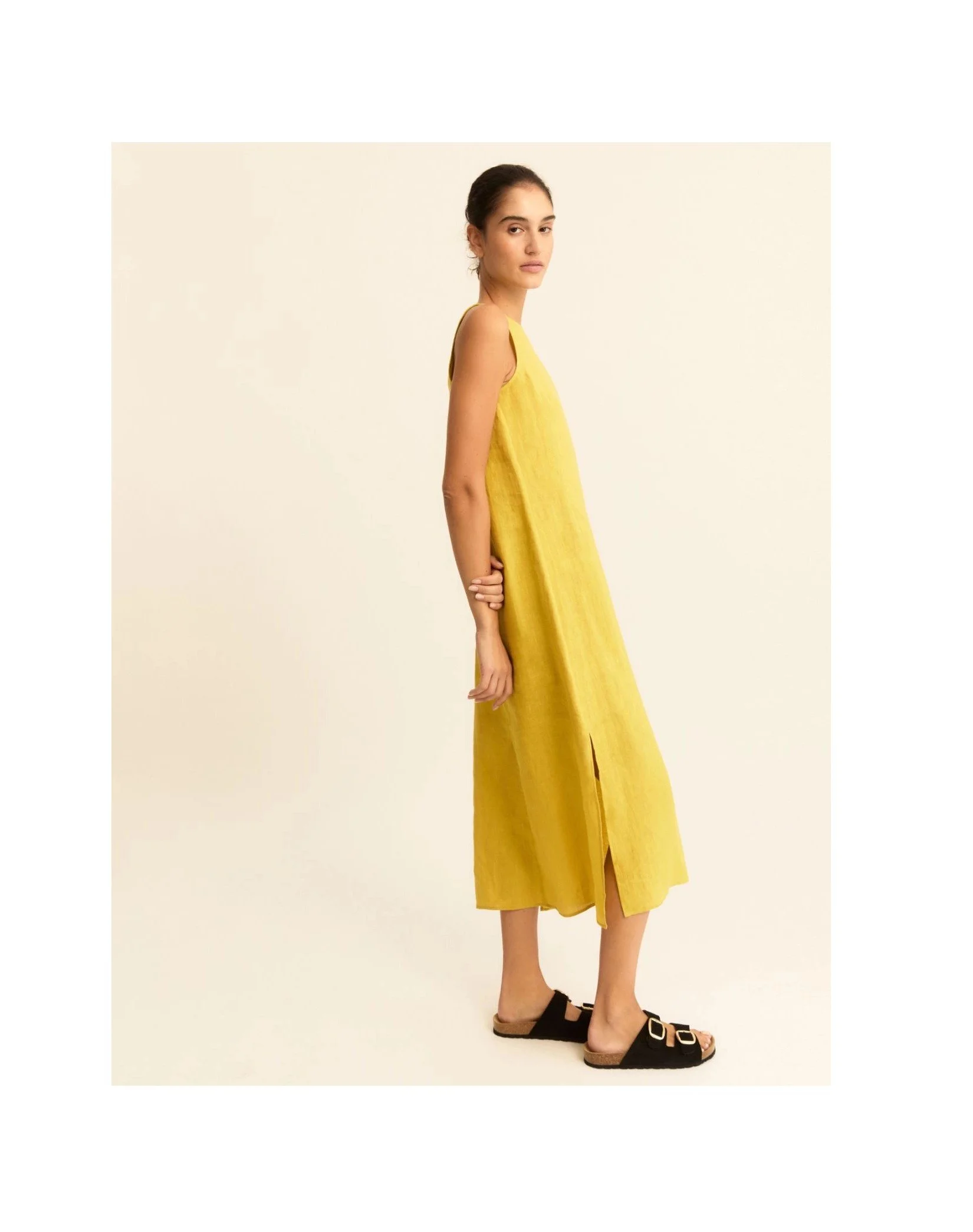 Emme Marella Straight-fit linen canvas dress -                            MUSTARD