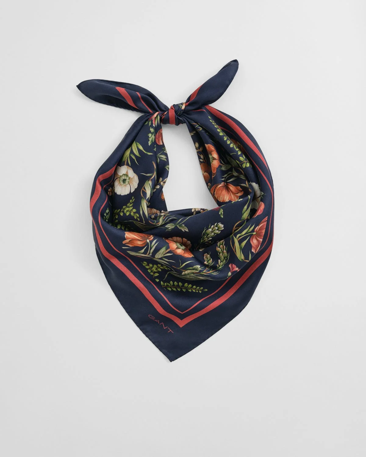 Gant Floral Print Silk Scarf.               Navy