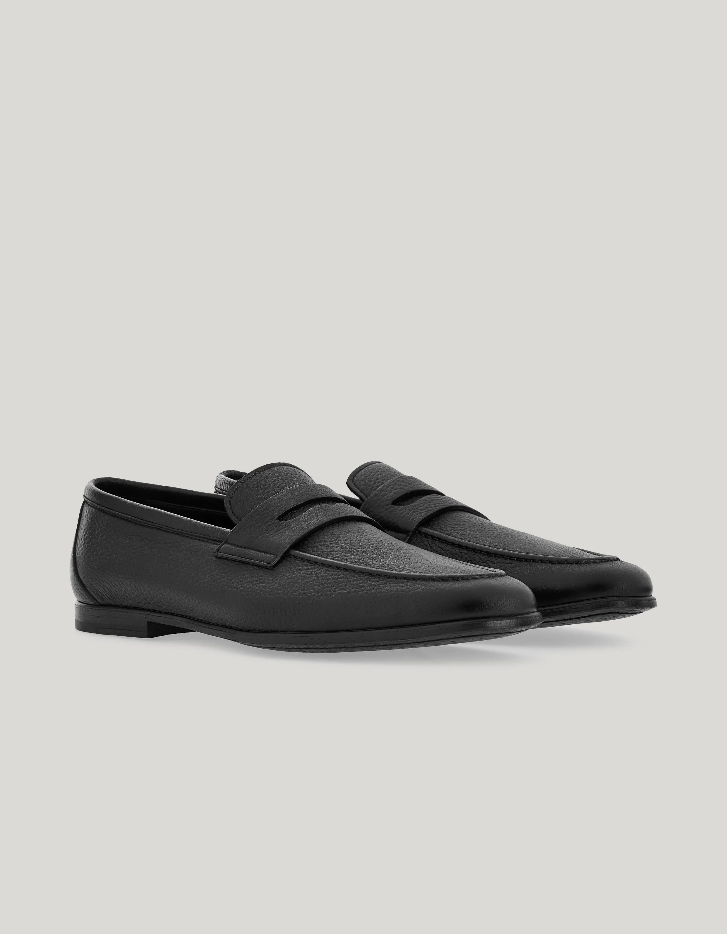Canali deerskin penny loafer with leather-effect sole                Black