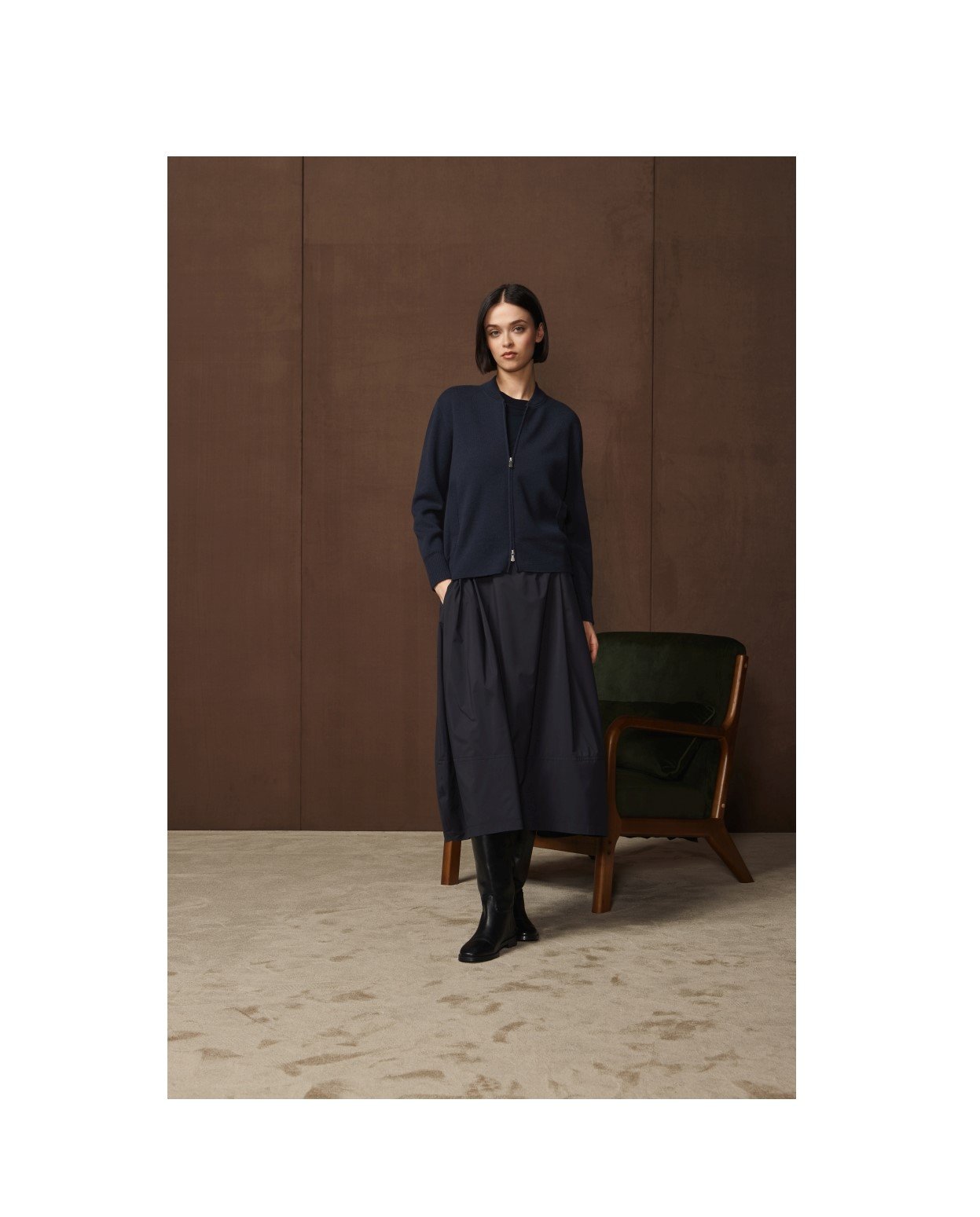 Gran Sasso Women's Drawstring Pleated Skirt                                             Navy