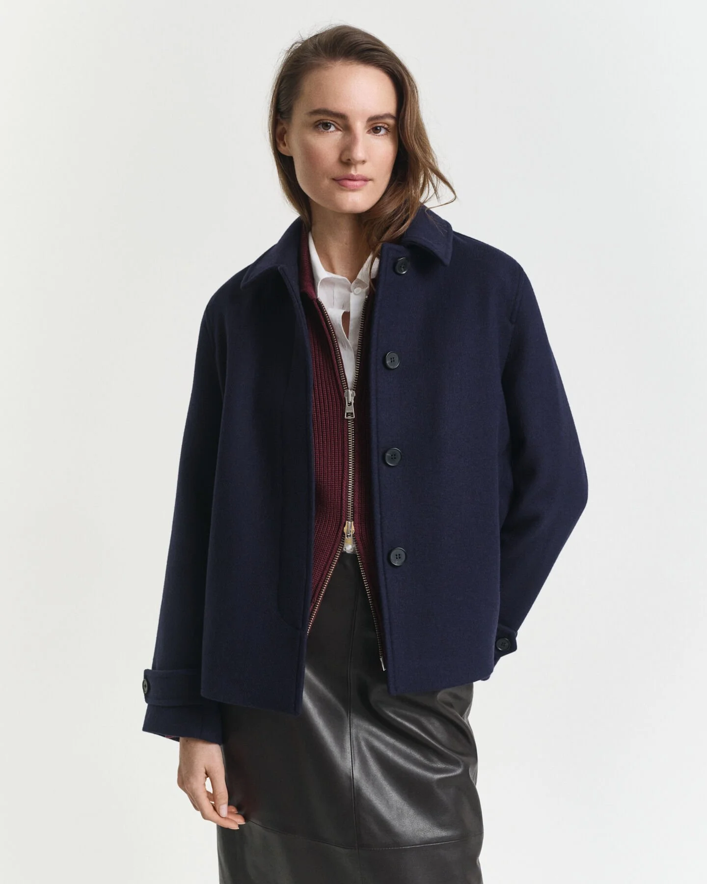 Gant Wool Blend Short Car Coat                                            Navy