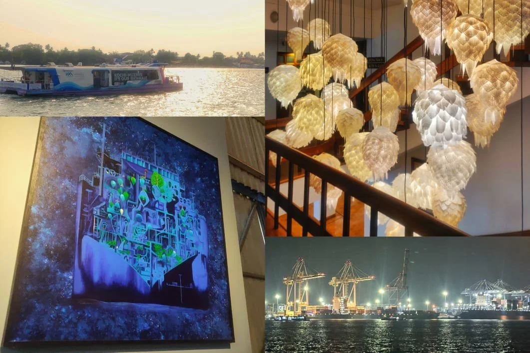 Painting, boat, water metro, lamps, lighting and sea port