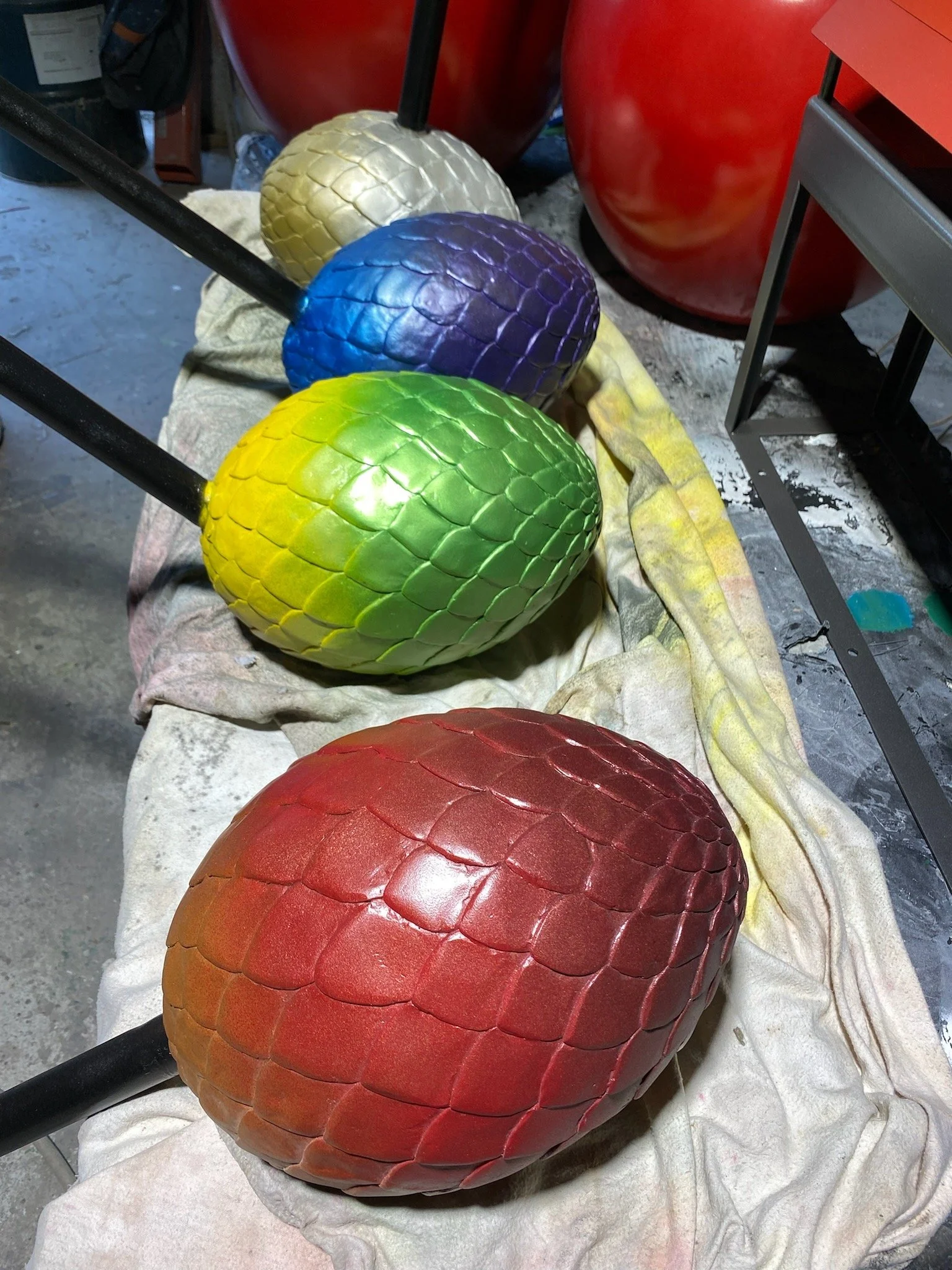 Dinosaur eggs painted by Matt Smidt at Natureworks Australia