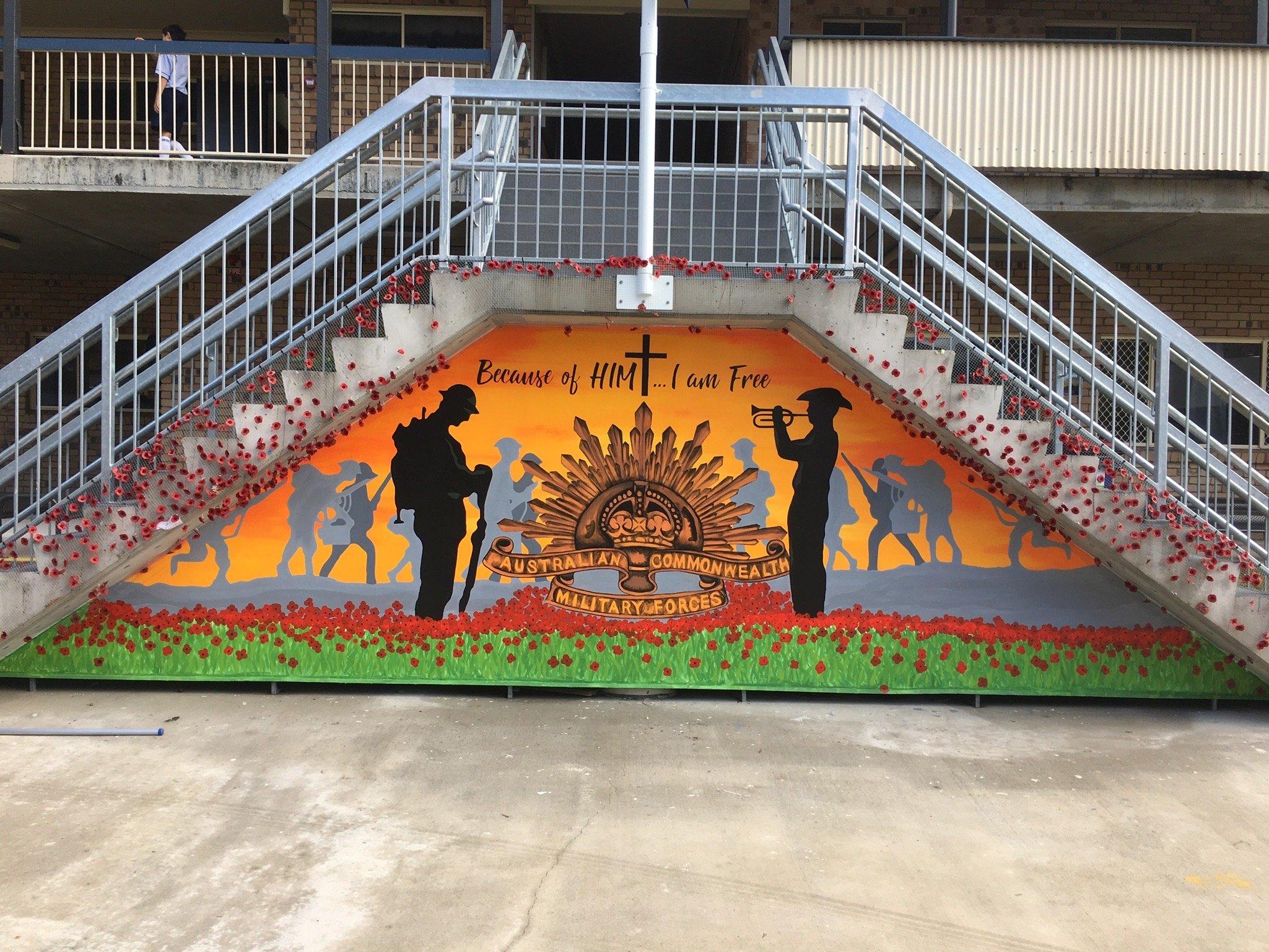  ANZAC day mural for Mueller College painted by Brisbane artist Matt Smidt 