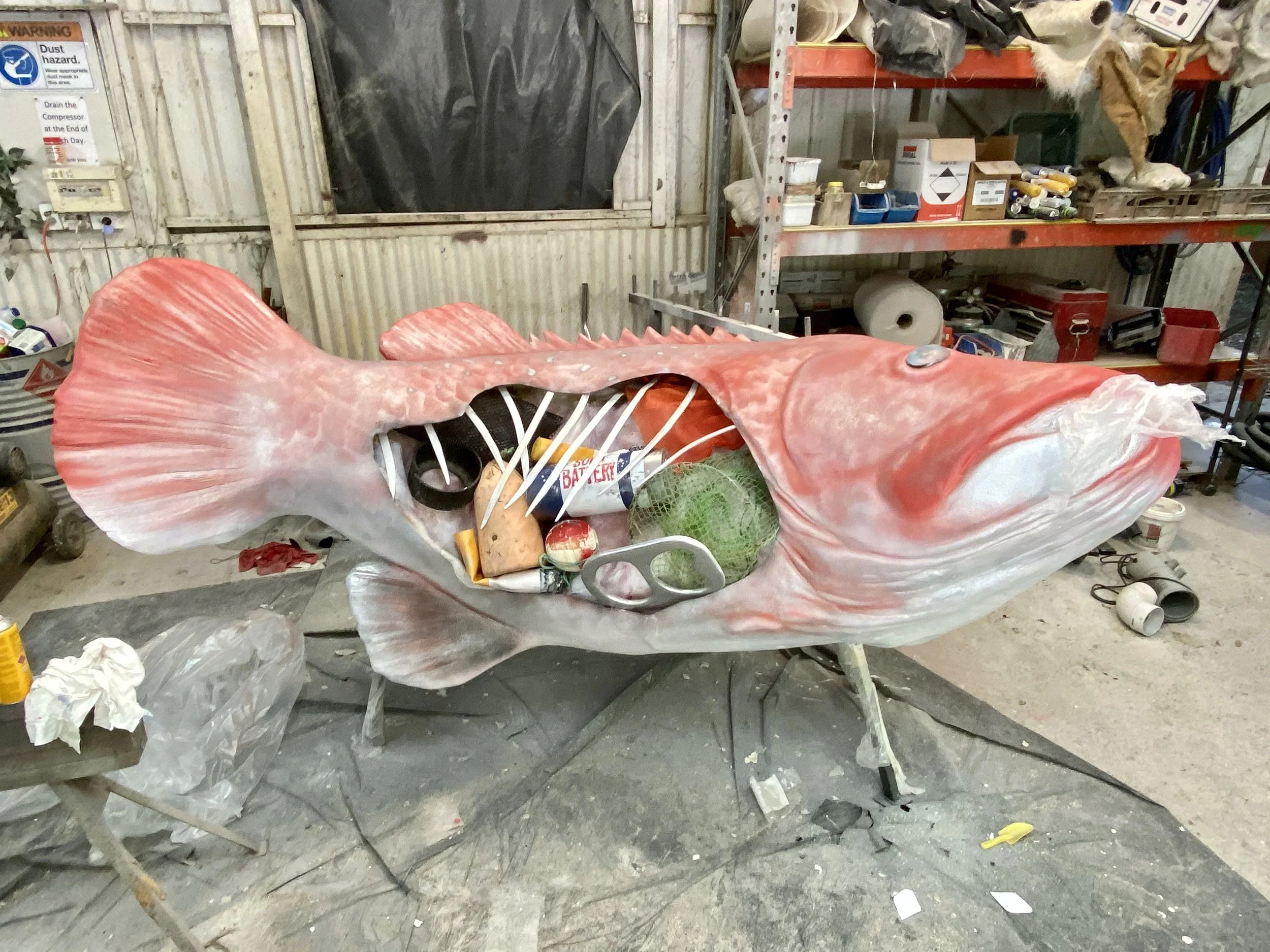 Dead recycling ad fish painted by Matt Smidt at Natureworks Australia