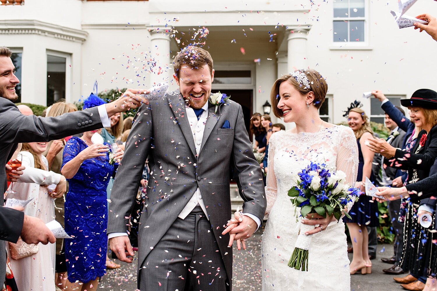 Confetti throw at at Mansion House Llansteffan
