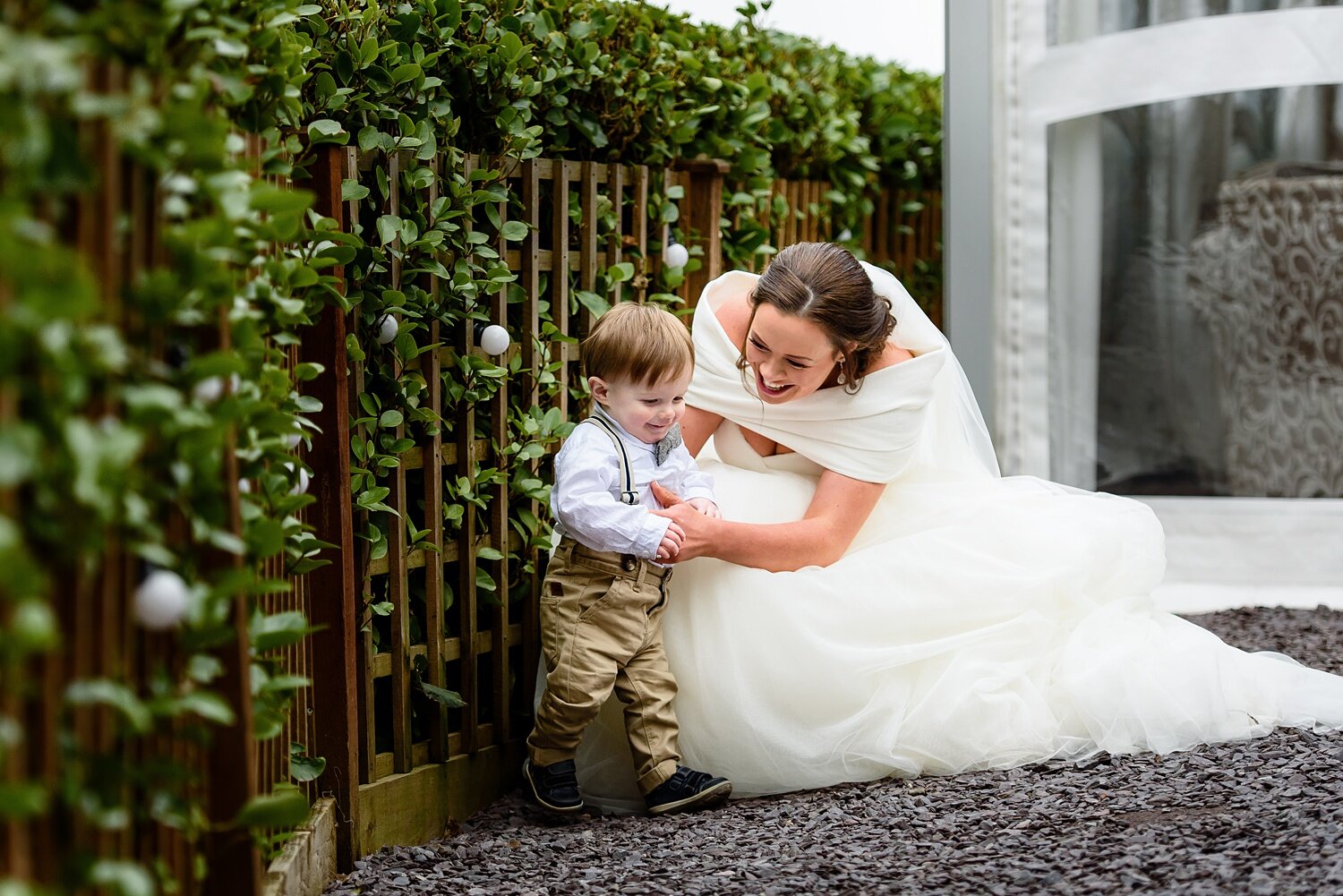 Bride and her son at Oxwich Bay Hotel