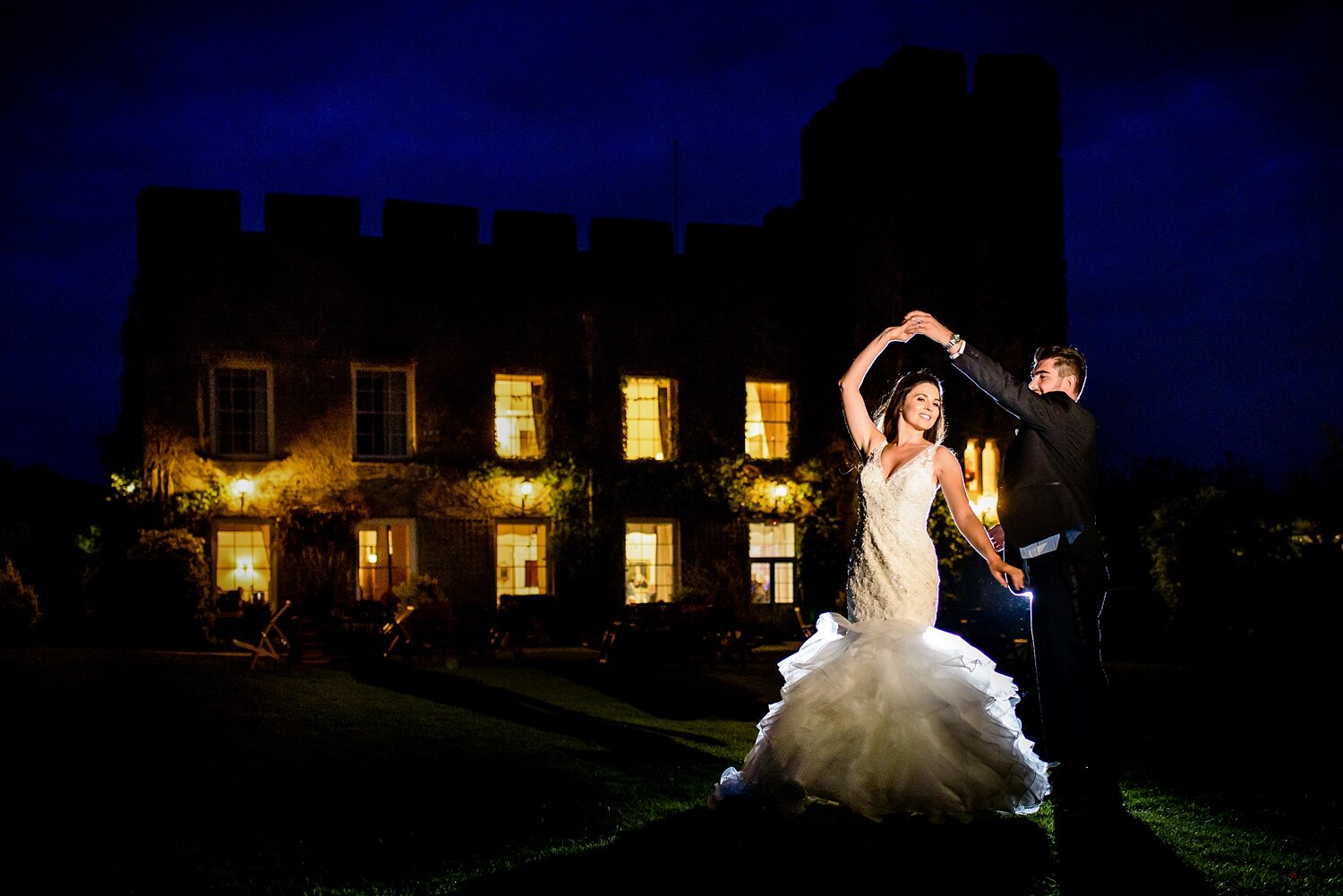 Night time wedding photos Fonmon Castle