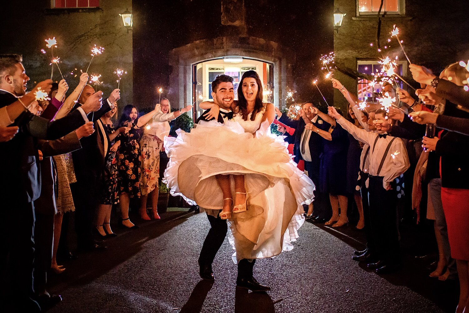 Sparklers at Fonmon Castle wedding