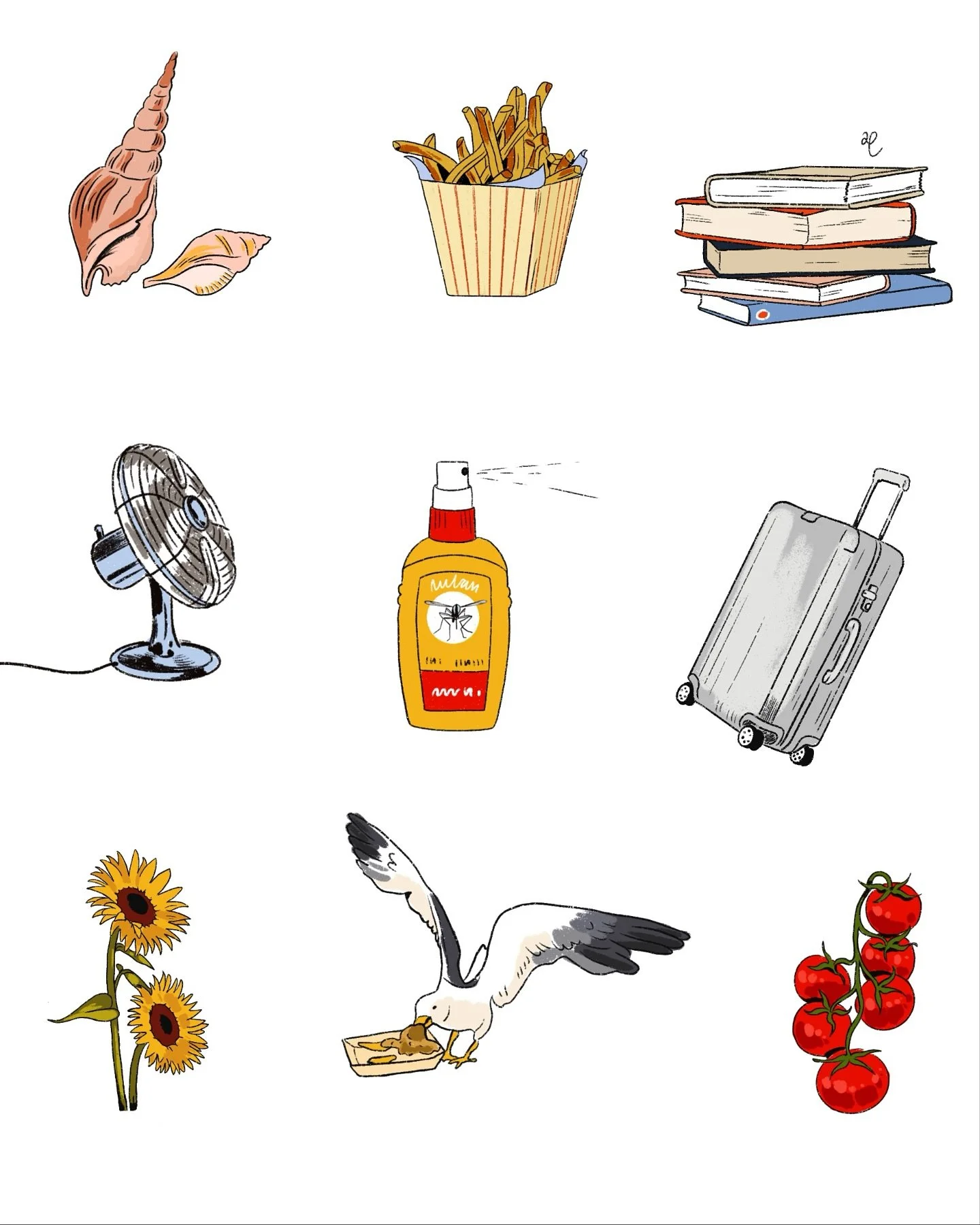 August spot illustrations 🐚