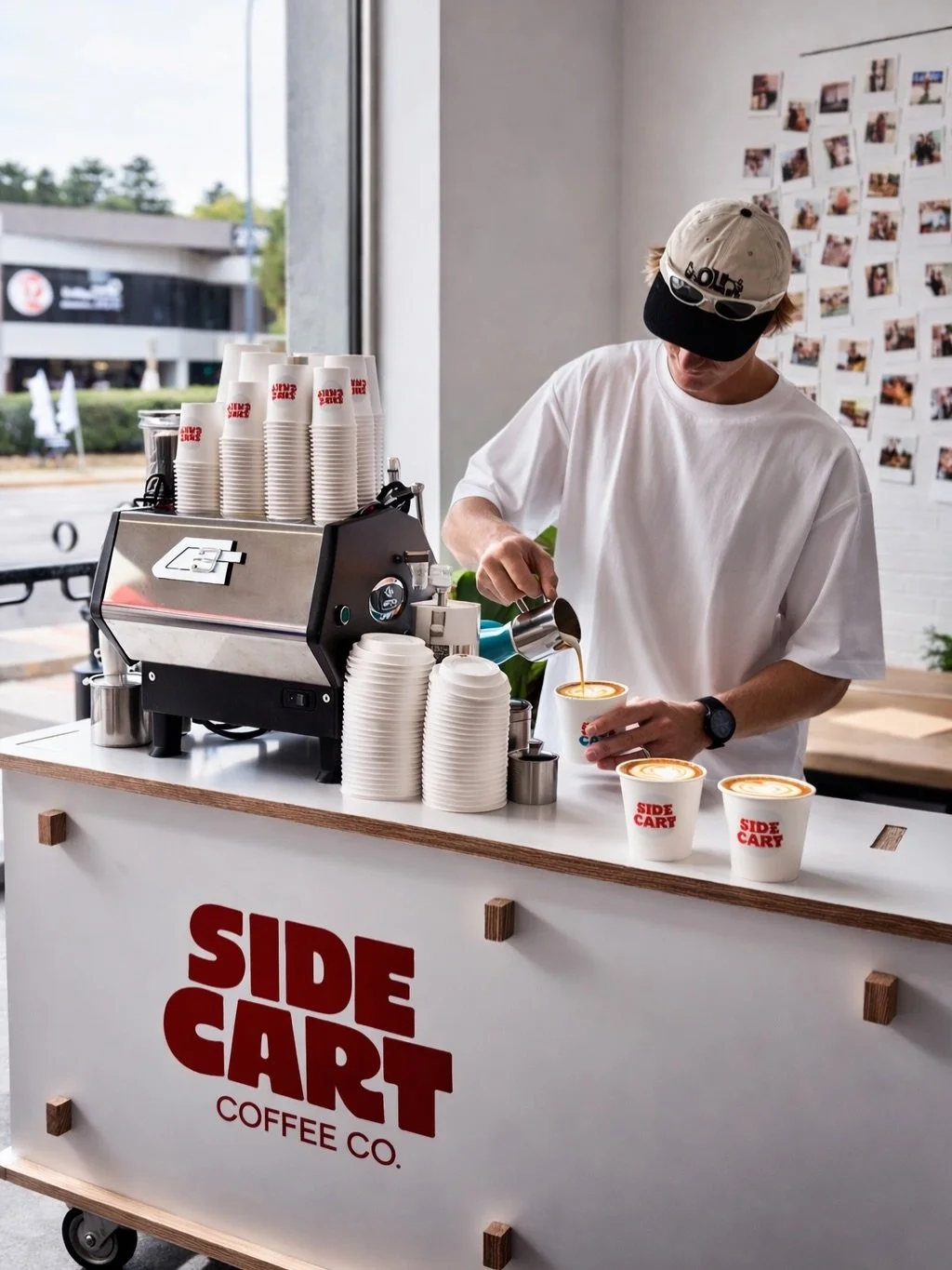 Side Cart is coffee on wheels - done properly.
An extension of Side Piece, Daisies Cottesloe, and The Other Side, our coffee cart brings the same quality coffee, friendly service and good vibes you know from our caf&eacute;s to your event. From corpo