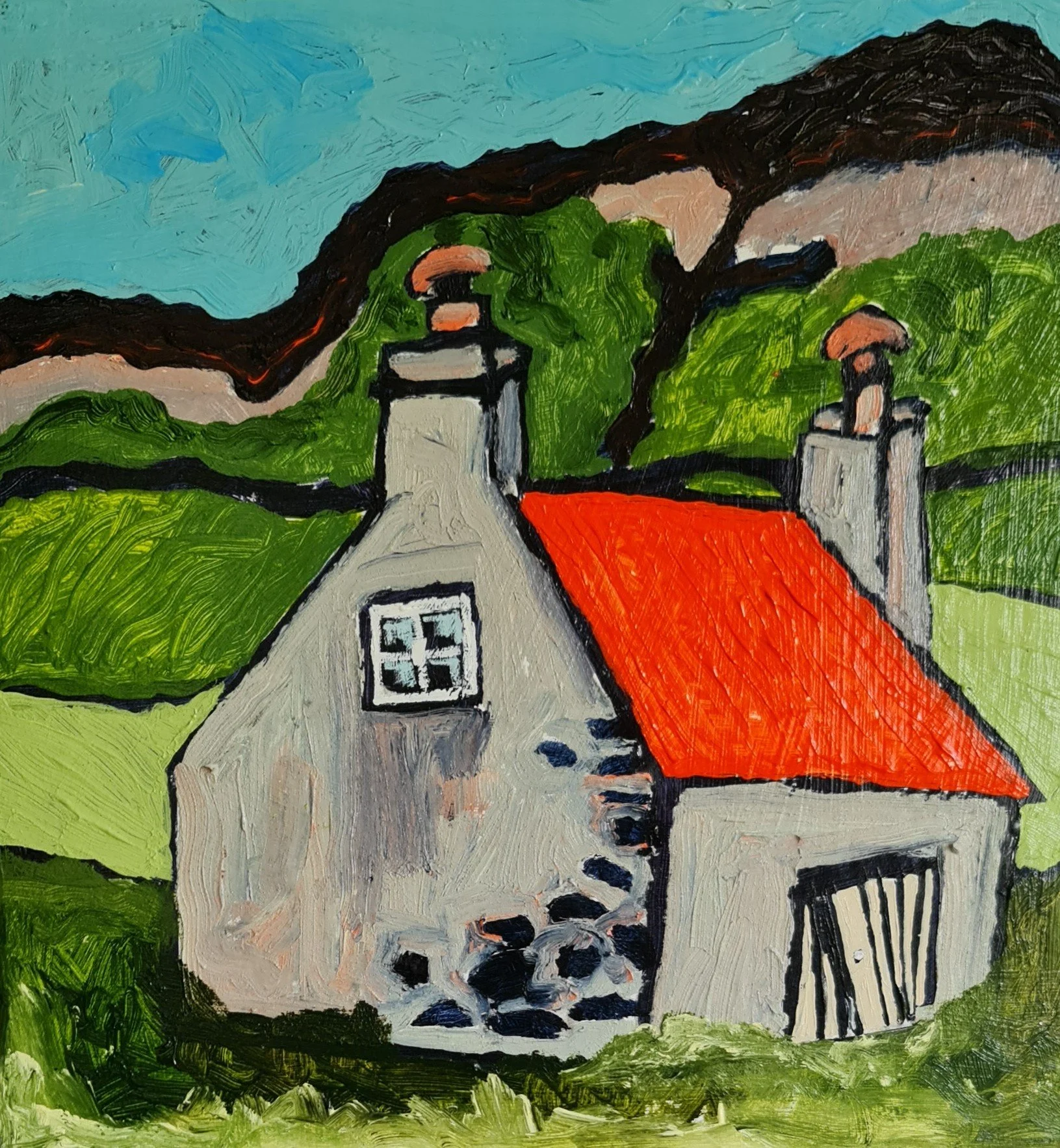 Cottages on Card 3, Acrylic on Cardboard, 31 x 30 cm 