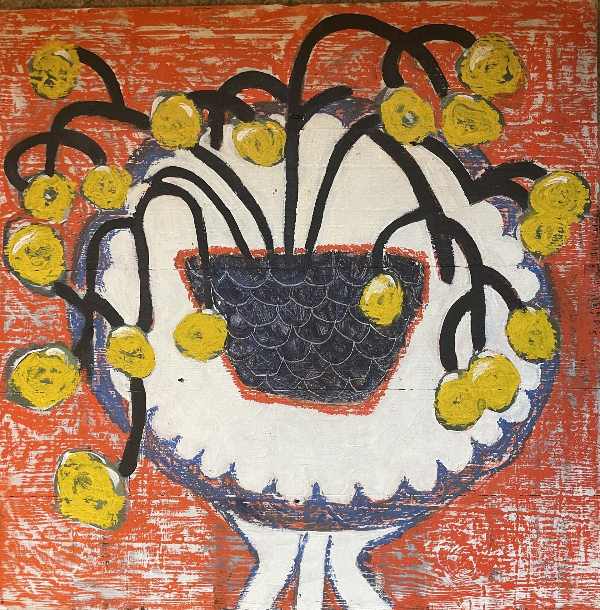 Yellow Flowers on the Table, Acrylic on Canvas, 50 x 50 cm 
