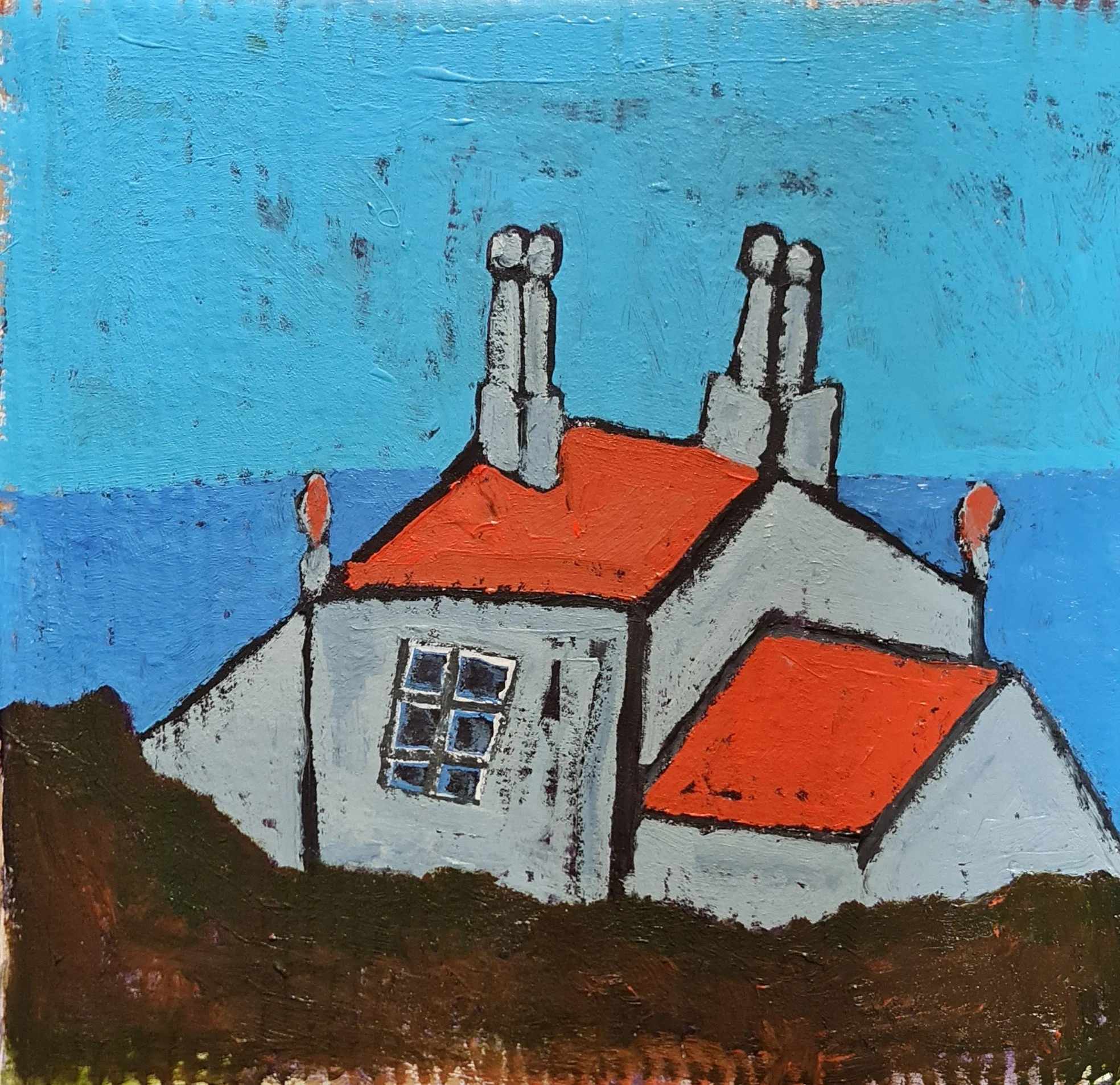 Cottages on Card 2, Acrylic on Cardboard, 40 x 38 cm 
