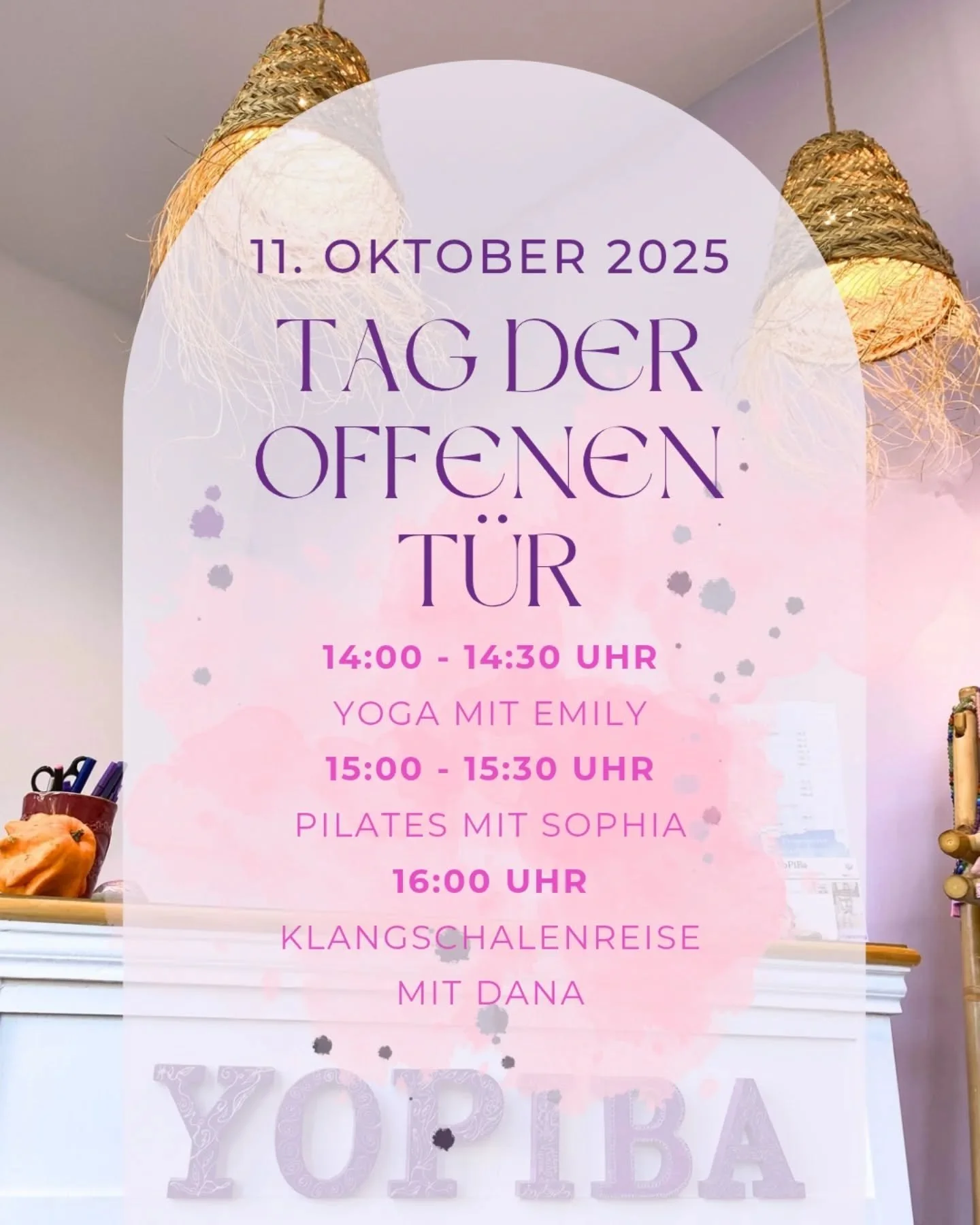 🎉 Morgen ist es soweit! 🎉
Unser Tag der offenen Tür im YoPiBa Studio in Gräfelfing steht vor der Tür – im Rahmen des Tag des Sports 🧘‍♀️💪✨
Komm vorbei, lerne uns kennen und schnuppere in unsere Kurse rein – kostenl