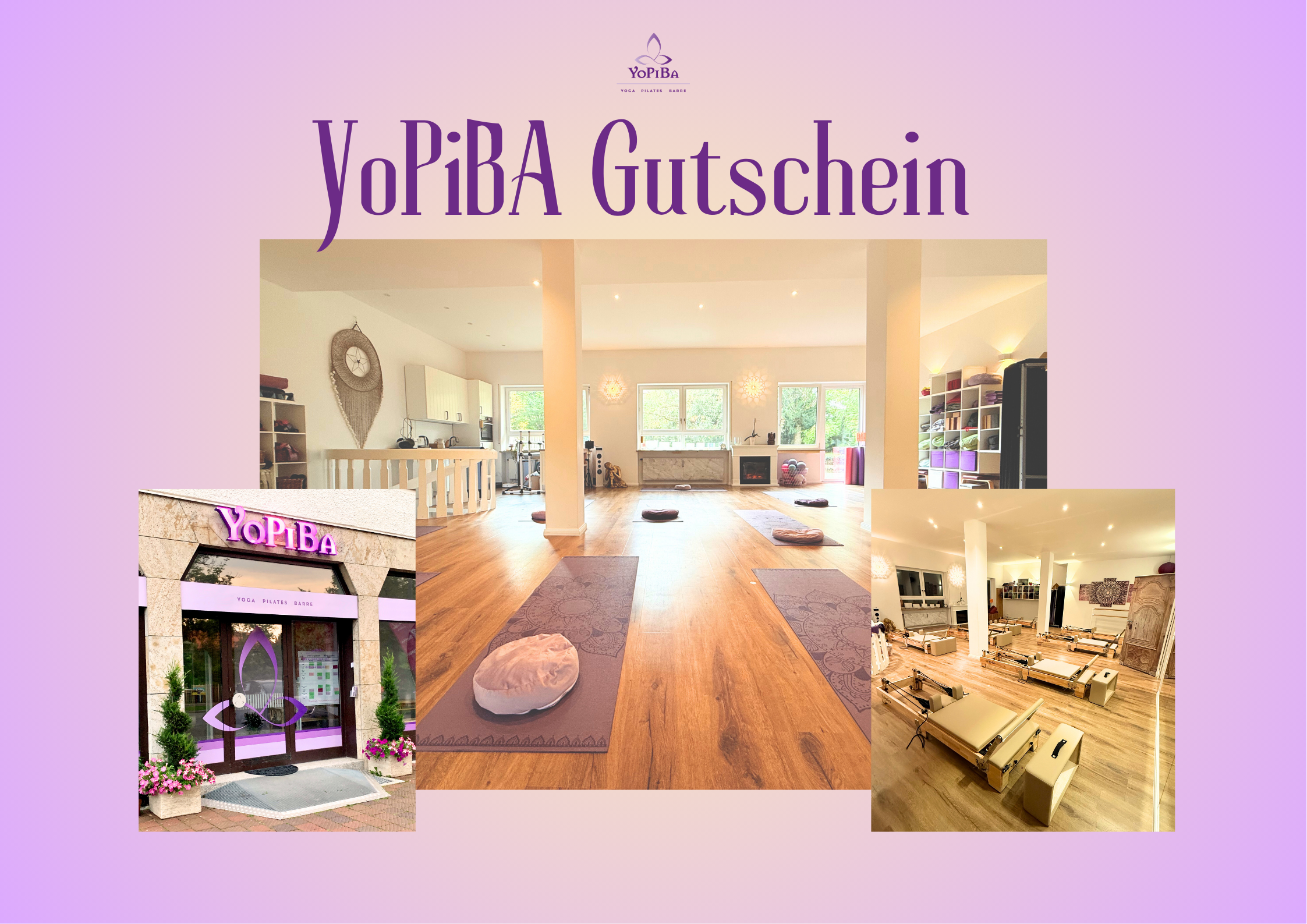 Gutschein für YoPiBa in Gräfelfing egal ob matten- reformer training Personal Stunde Pilates oder Massage alles kannst du damit kaufen.