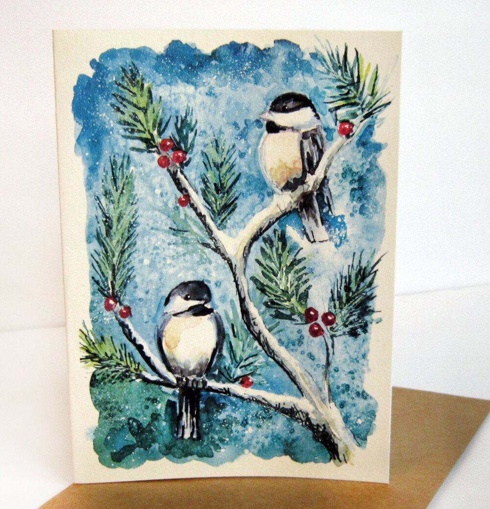 Set of Three Watercolor Black Capped Chickadee Winter 5x7 Blank Greeting  Card — Dabblebag- The Art of Anna Barnhart Store
