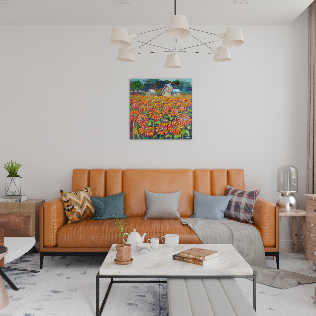mockup painting placement sunflowers impasto by Artist Anna Barnhart