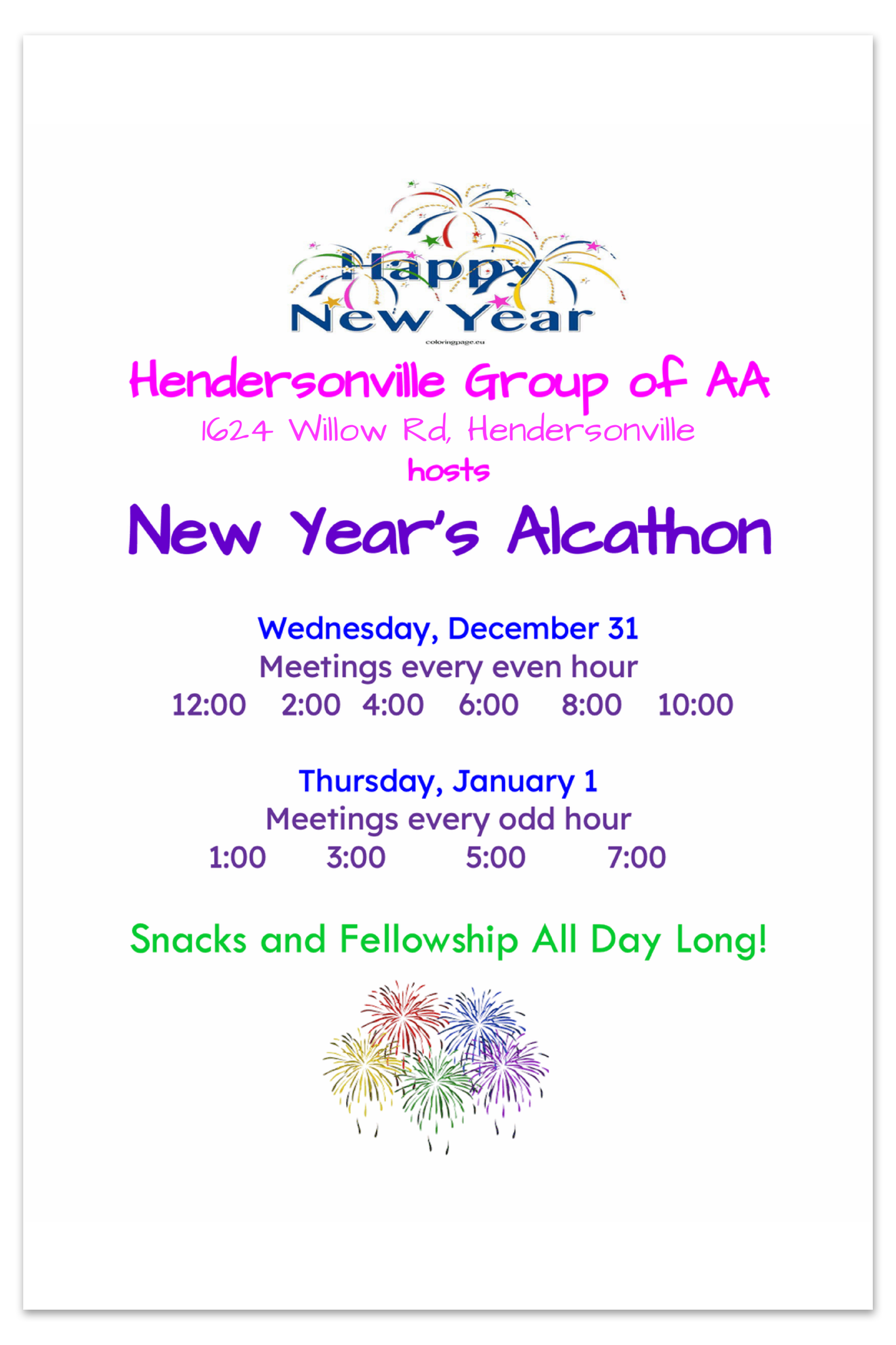 HENDERSONVILLE GROUP - NEW YEAR'S ALCATHON