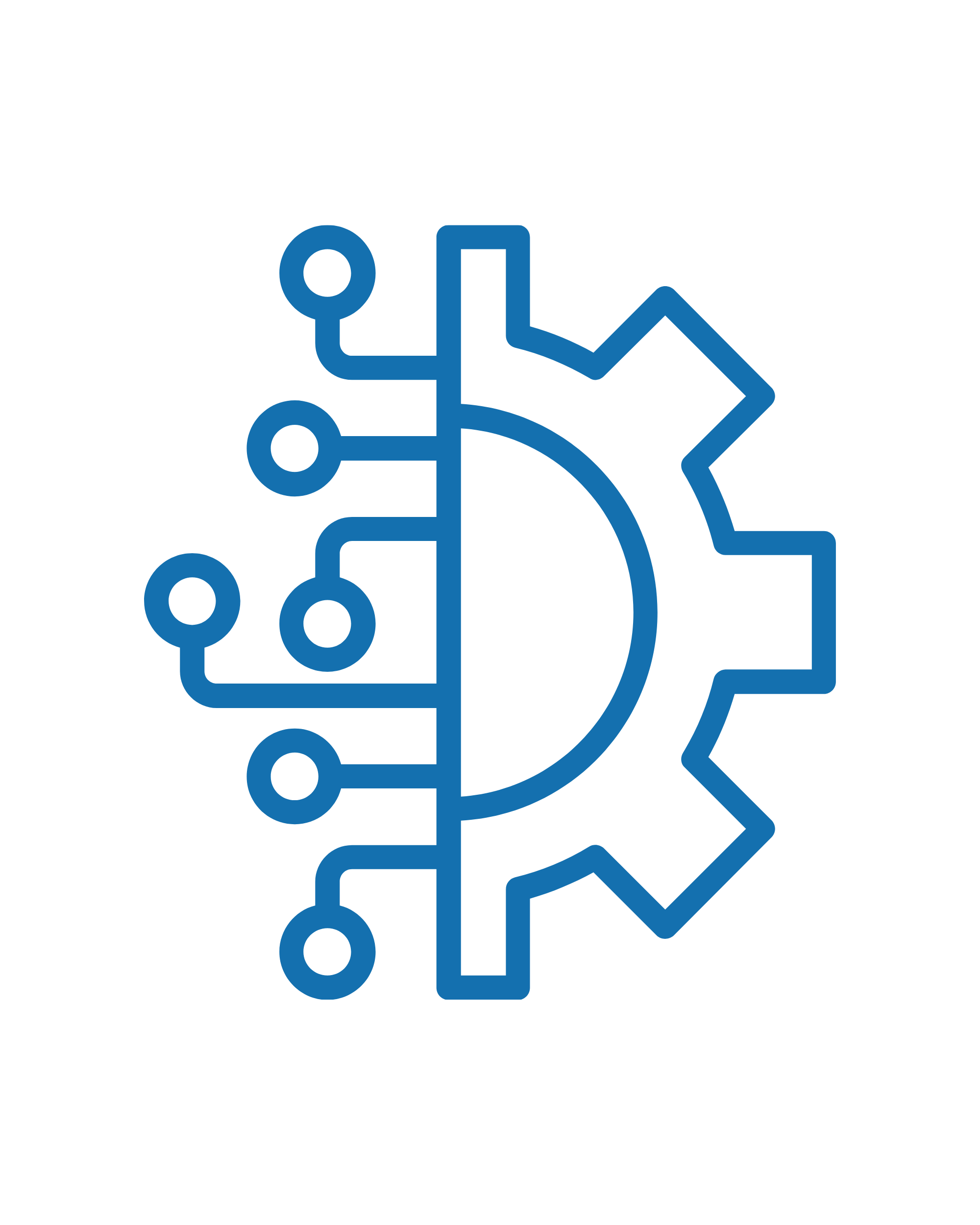 Illustration of a gear and a circuit board with connections, representing technology or engineering concept.
