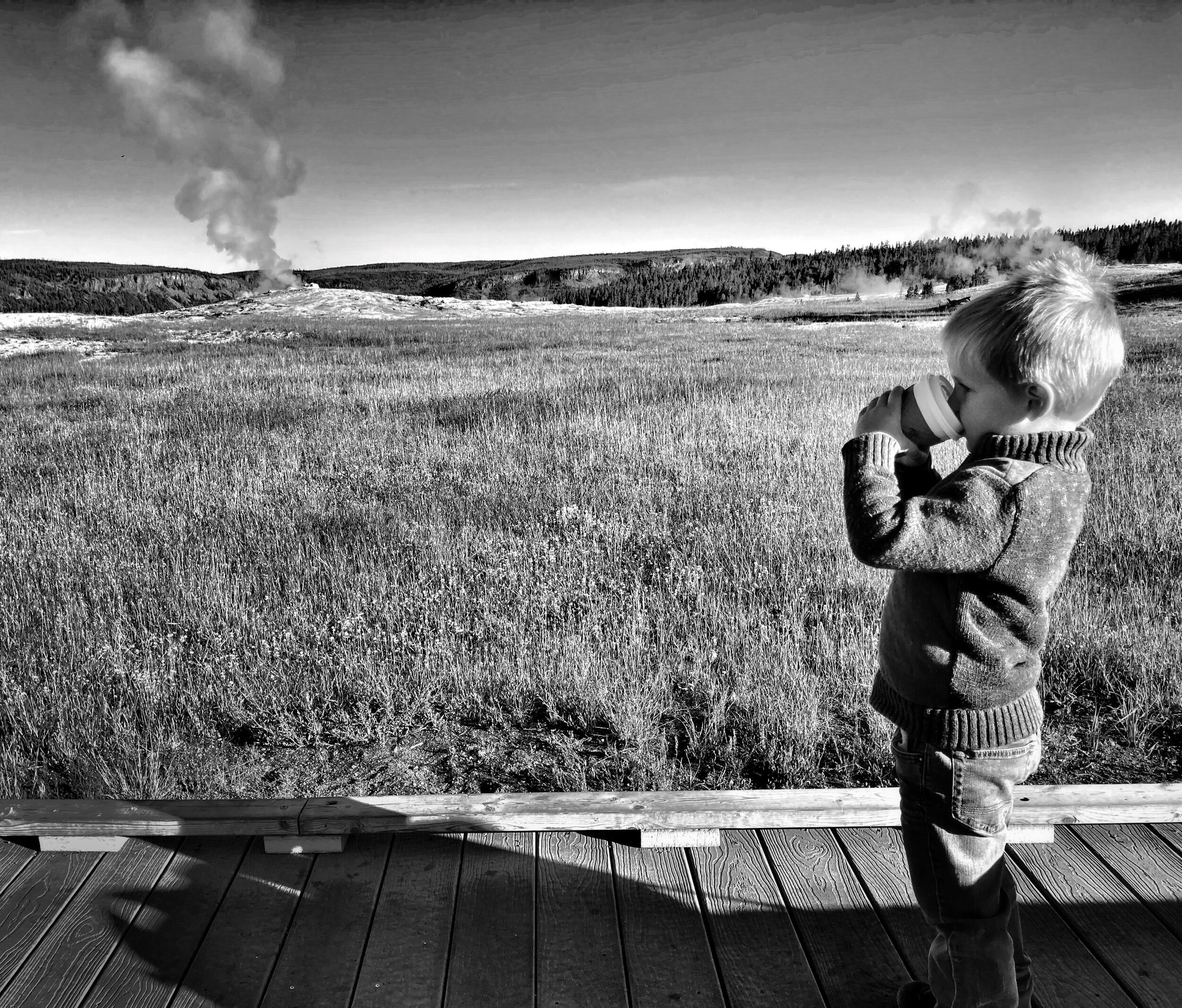 Owen waiting for Old Faithful