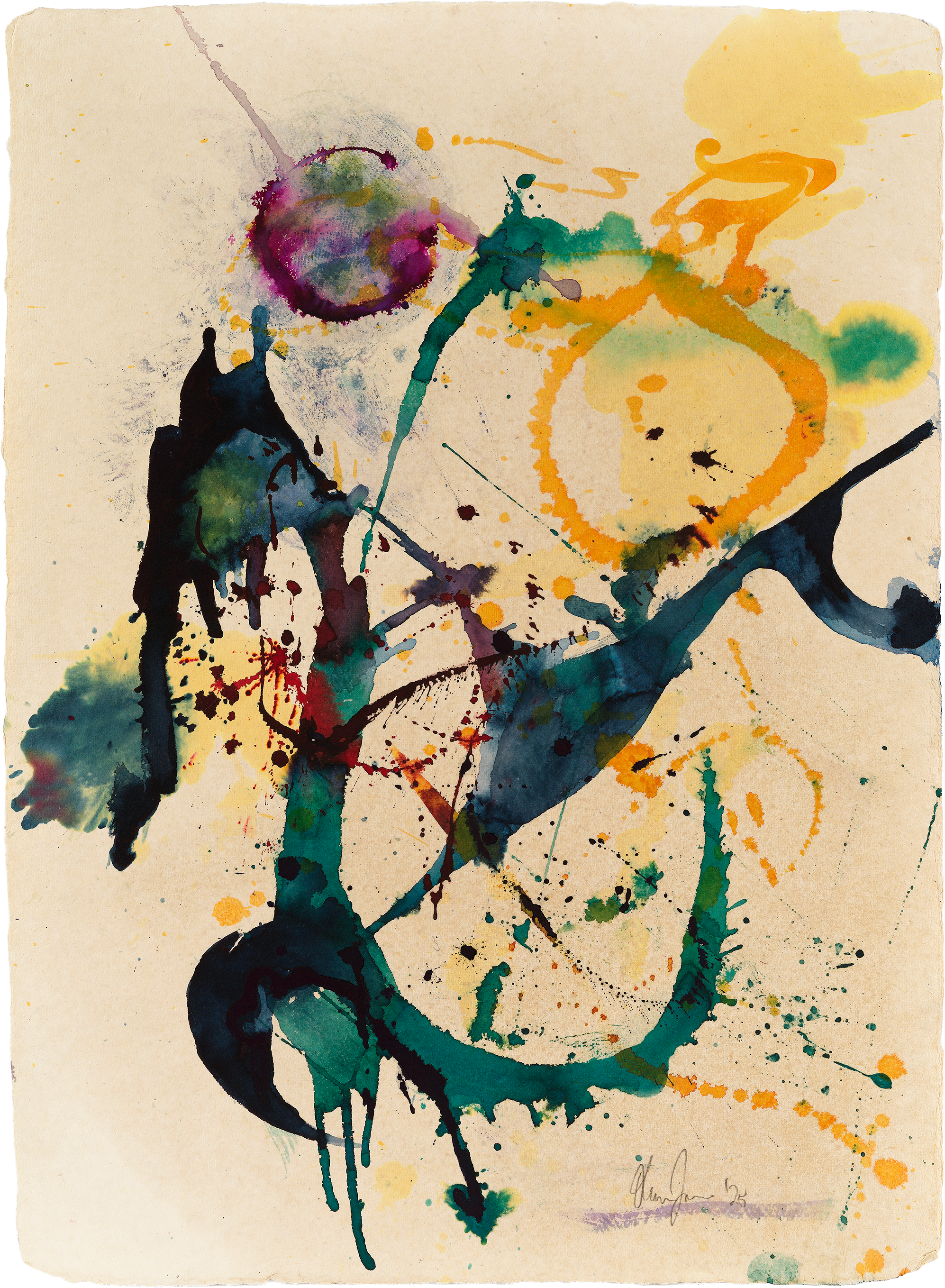 watercolor-painting-Whites with yellow greens and sparkling red. Movement and joy