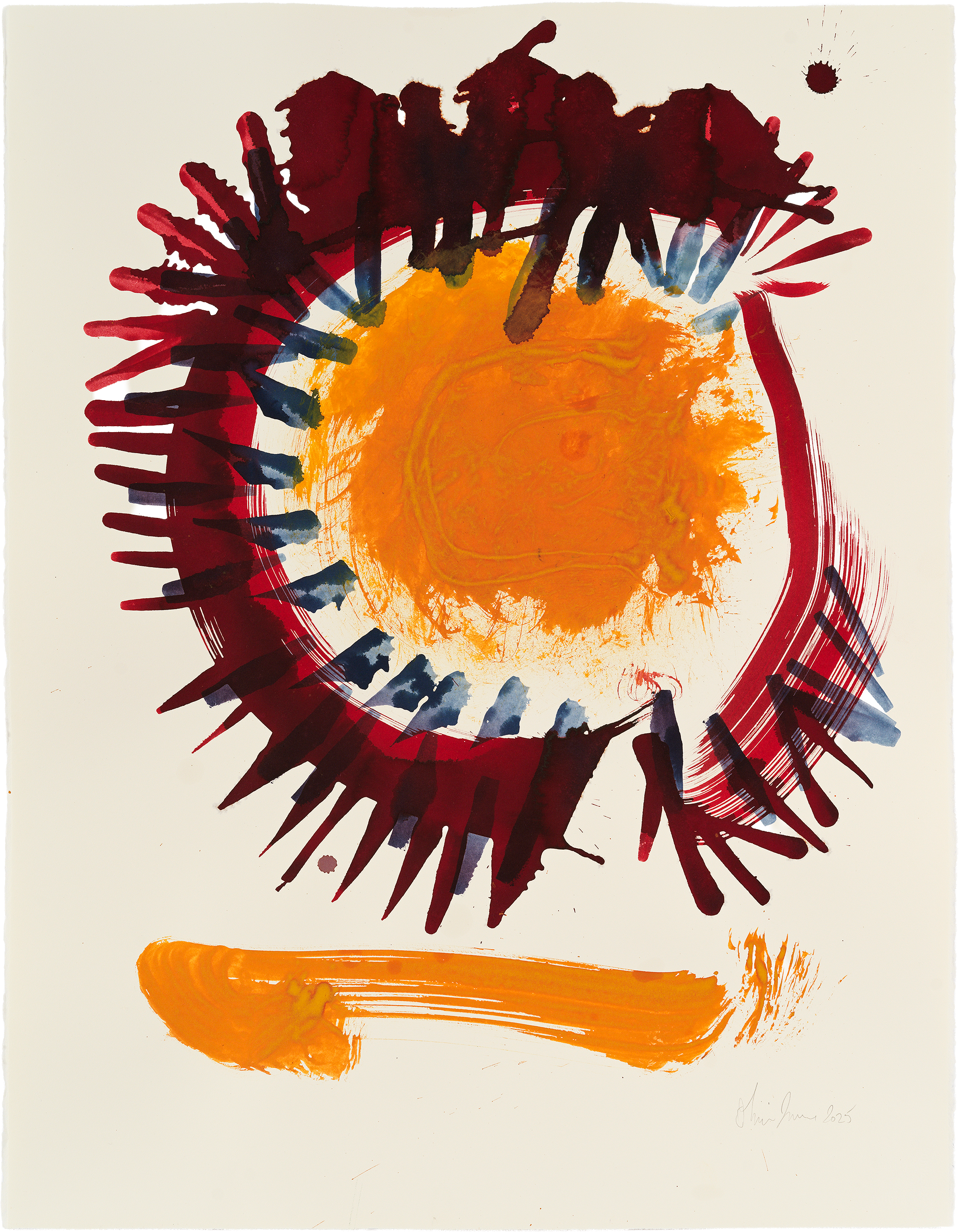 watercolor-painting-Yellow spot with chocolate brown drop of sunshine, abstracted.