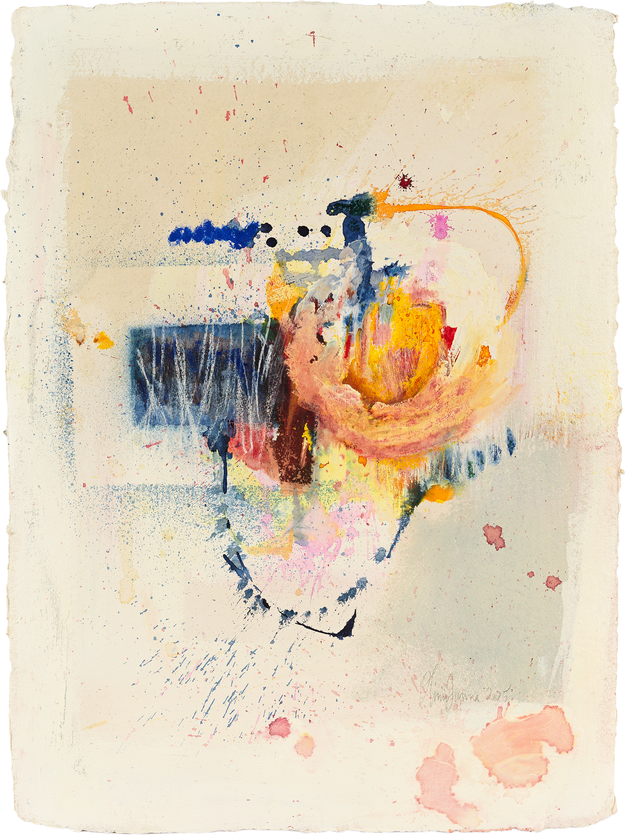 watercolor-painting-Yellows, blues, rhythm and mark.