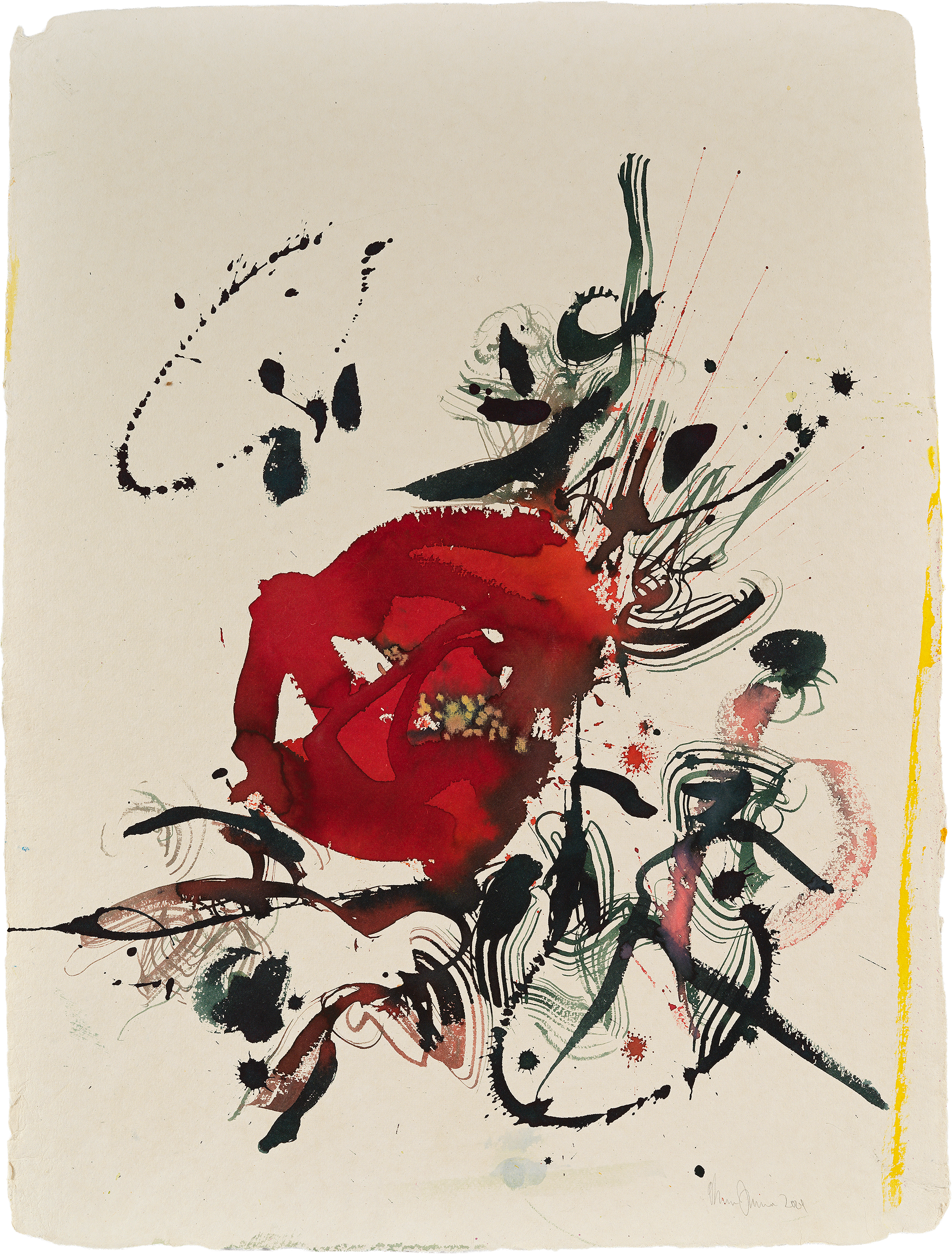 watercolor-painting-Reds and greens on paper.