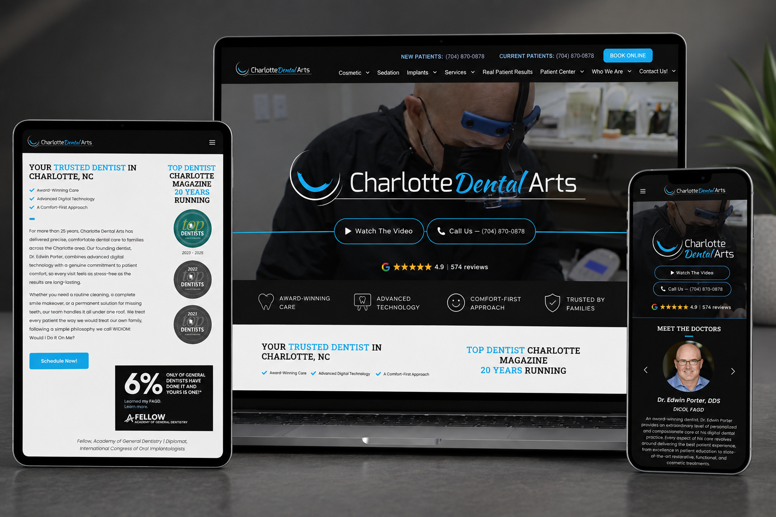 Charlotte Dental Arts Web Design Mockup
